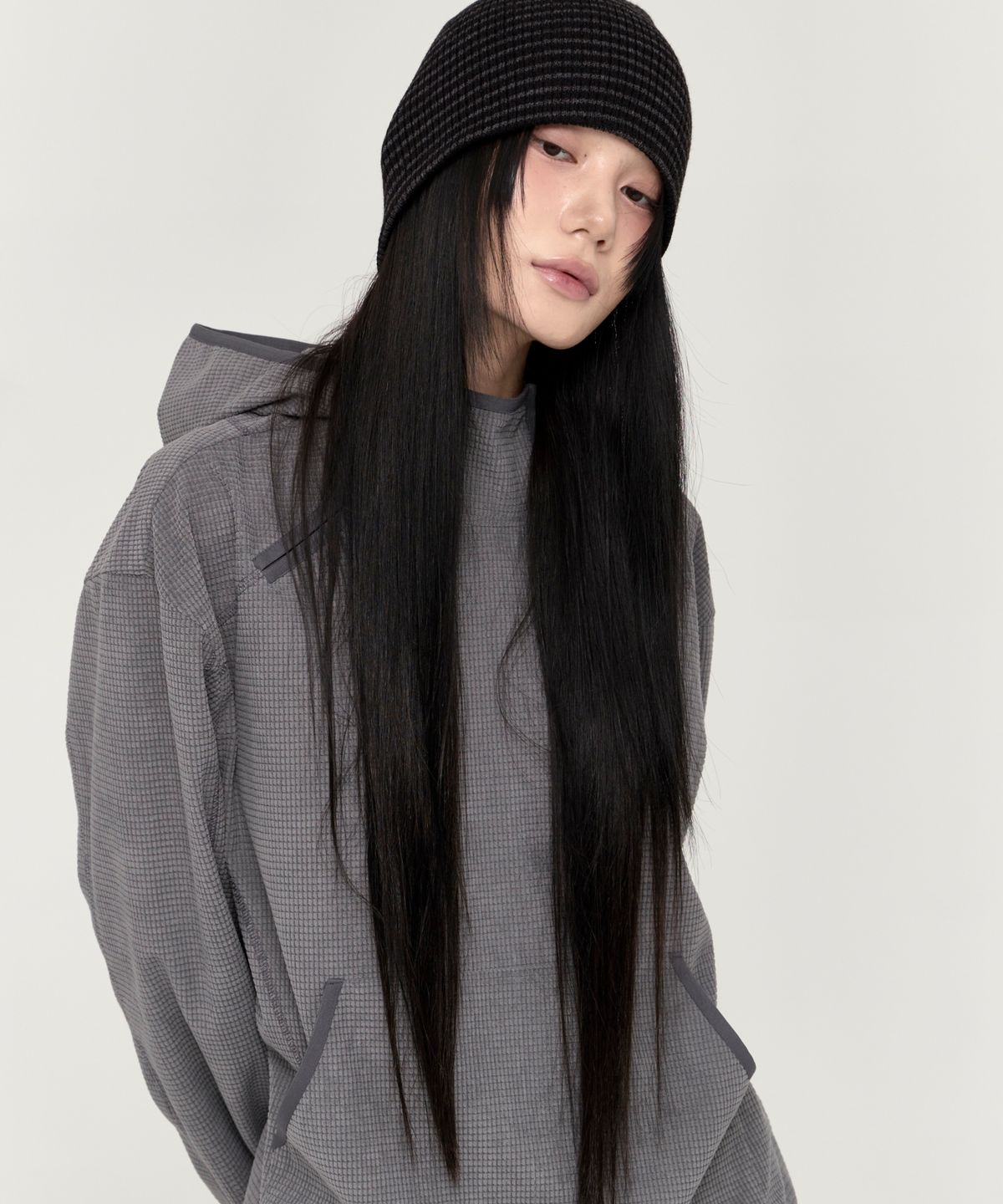 러플(LUPL) 반집업 와플 후드 그레이