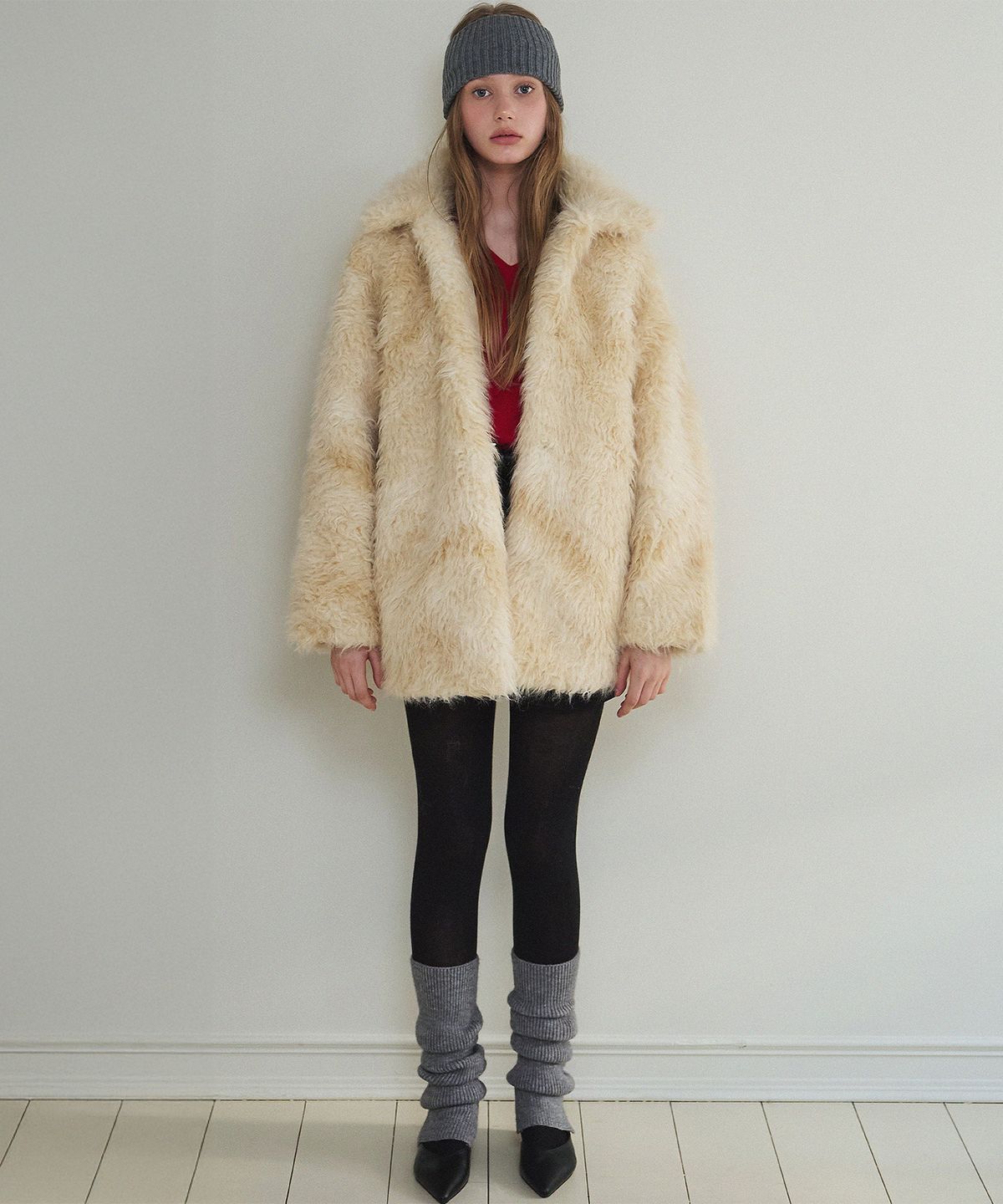 하우스 오브 폰드(HOUSE OF POND) Classic fur half coat (Ivory)