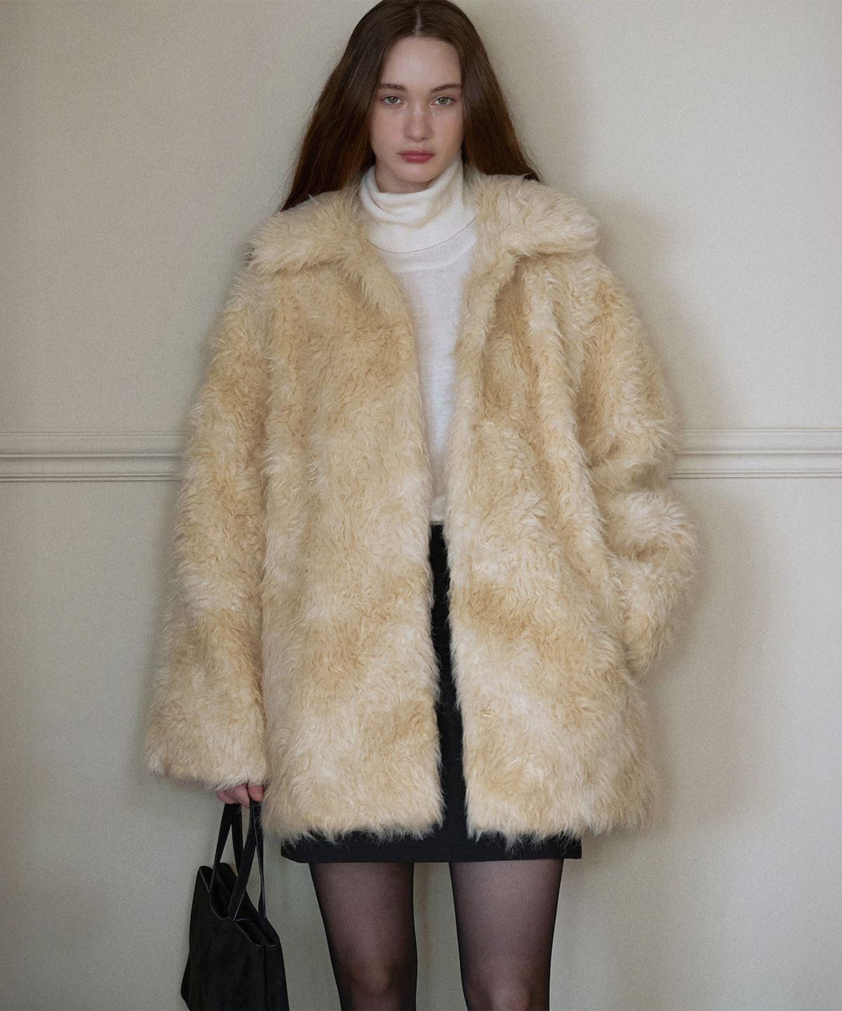 하우스 오브 폰드(HOUSE OF POND) Classic fur half coat (Ivory)