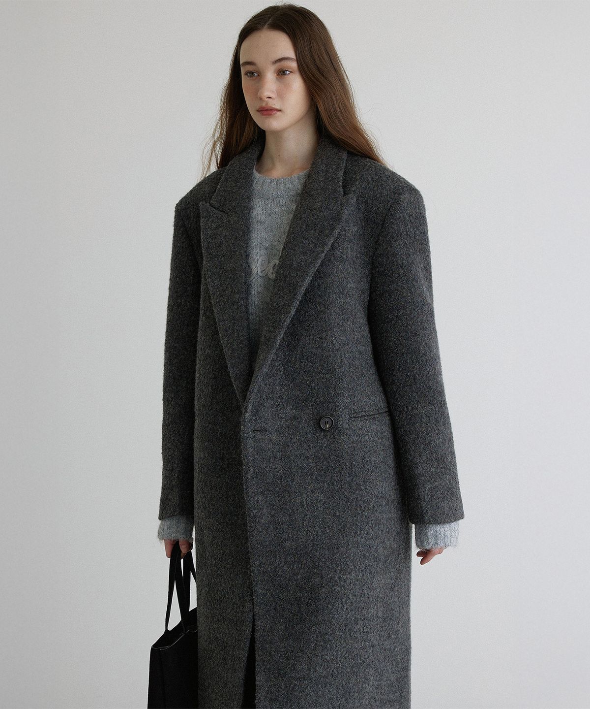 하우스 오브 폰드(HOUSE OF POND) Wool boucle double breasted coat (Charcoal)