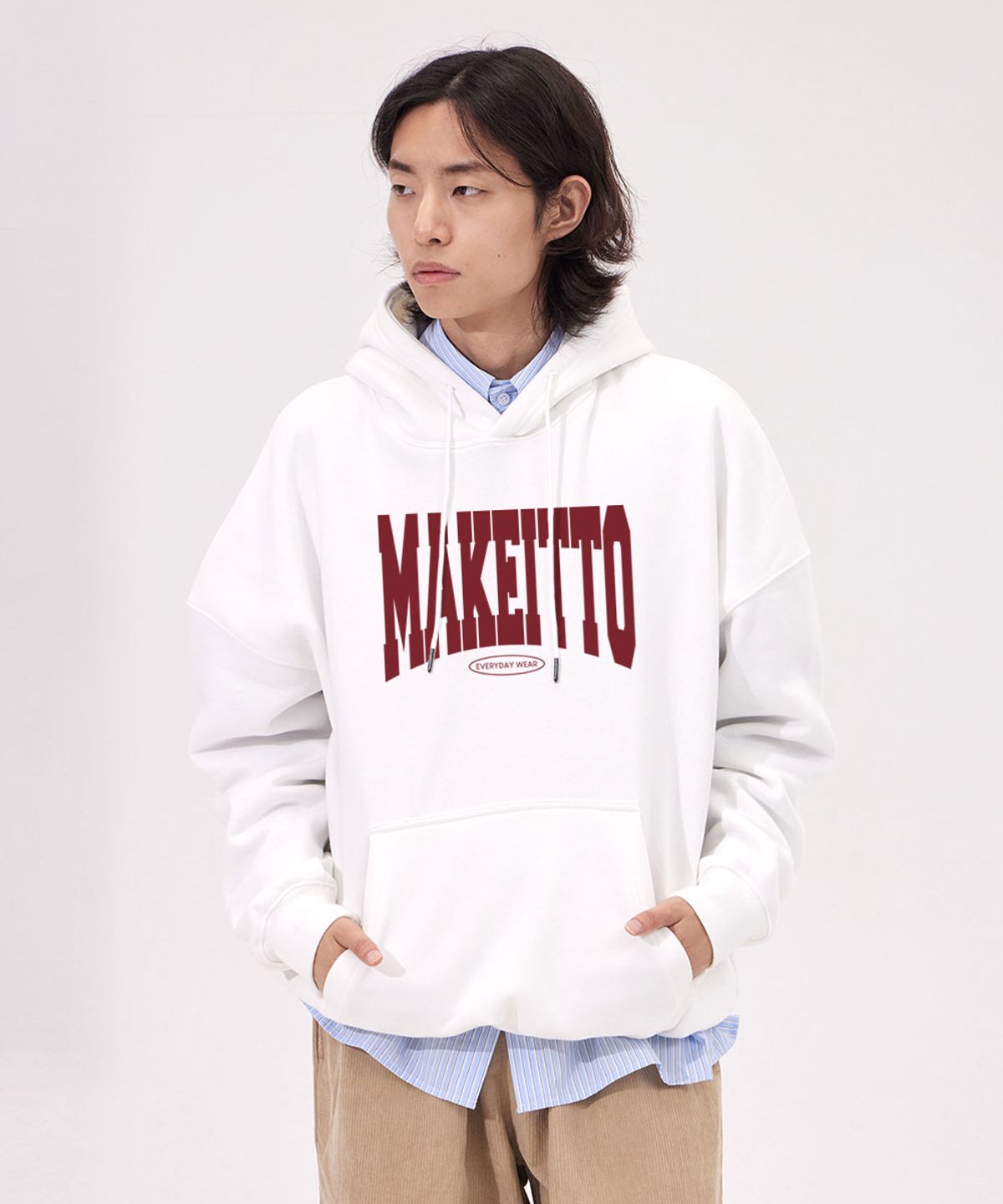 메이킷투(MAKEITTO) 네임 로고 루즈핏 플레인 후디_4컬러