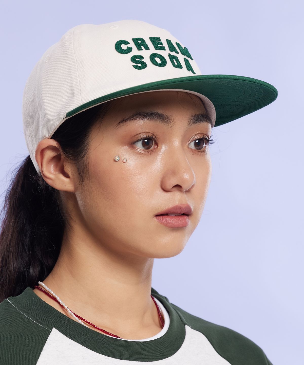 크림소다랩(CREAM SODA LAB) 아플리케 패널 볼캡 그린