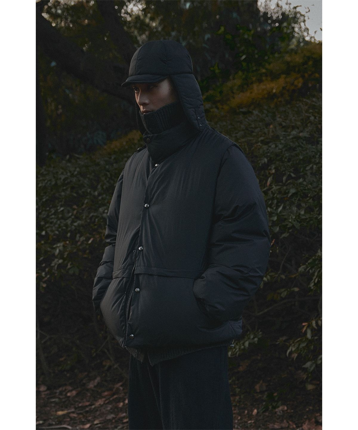 유스(YOUTH) Detachable Snap Single Down Jacket - Black