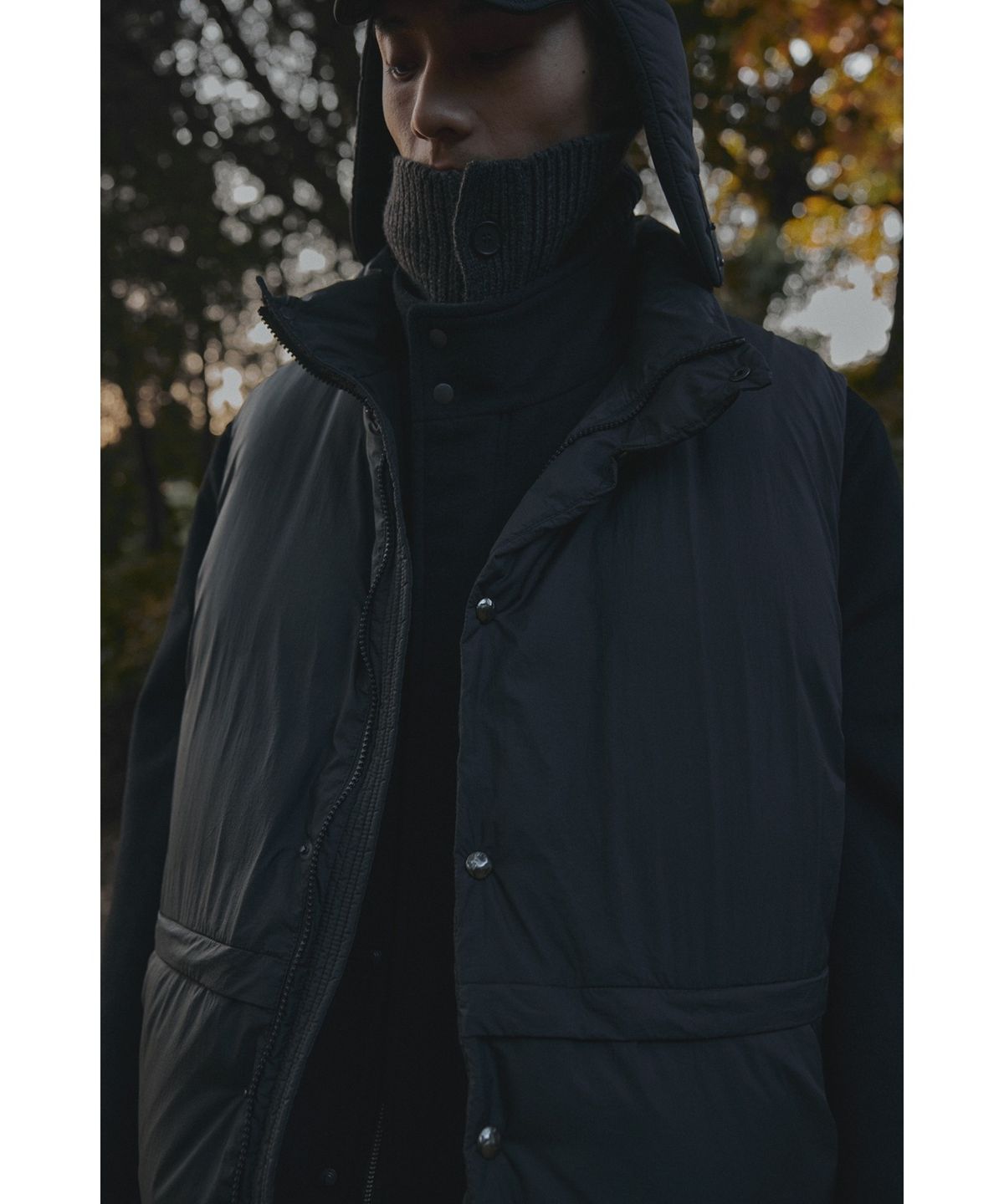 유스(YOUTH) Detachable Snap Single Down Jacket - Black