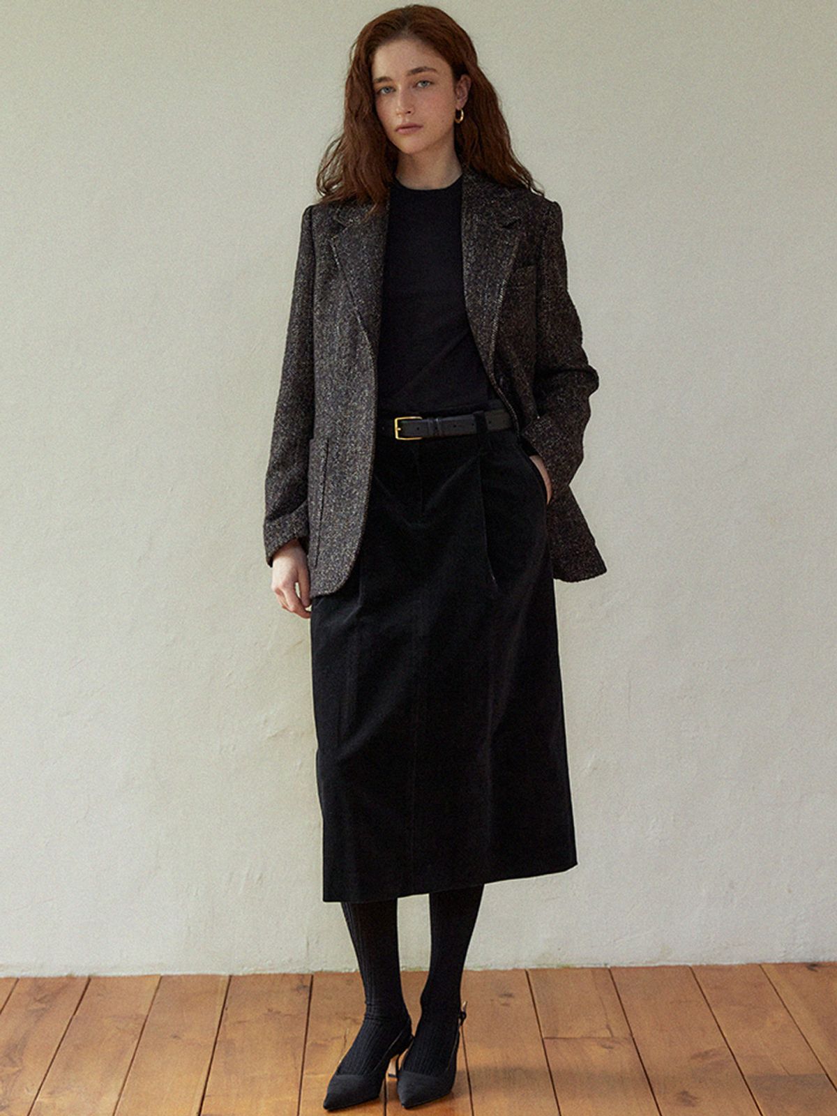 라르고(LARGO) High waist pintuck skirt (black)