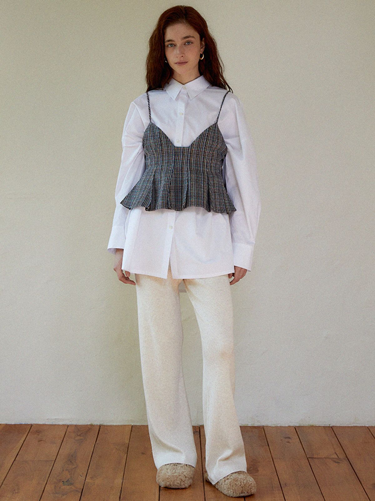 라르고(LARGO) Boxy shirt onepiece (white)