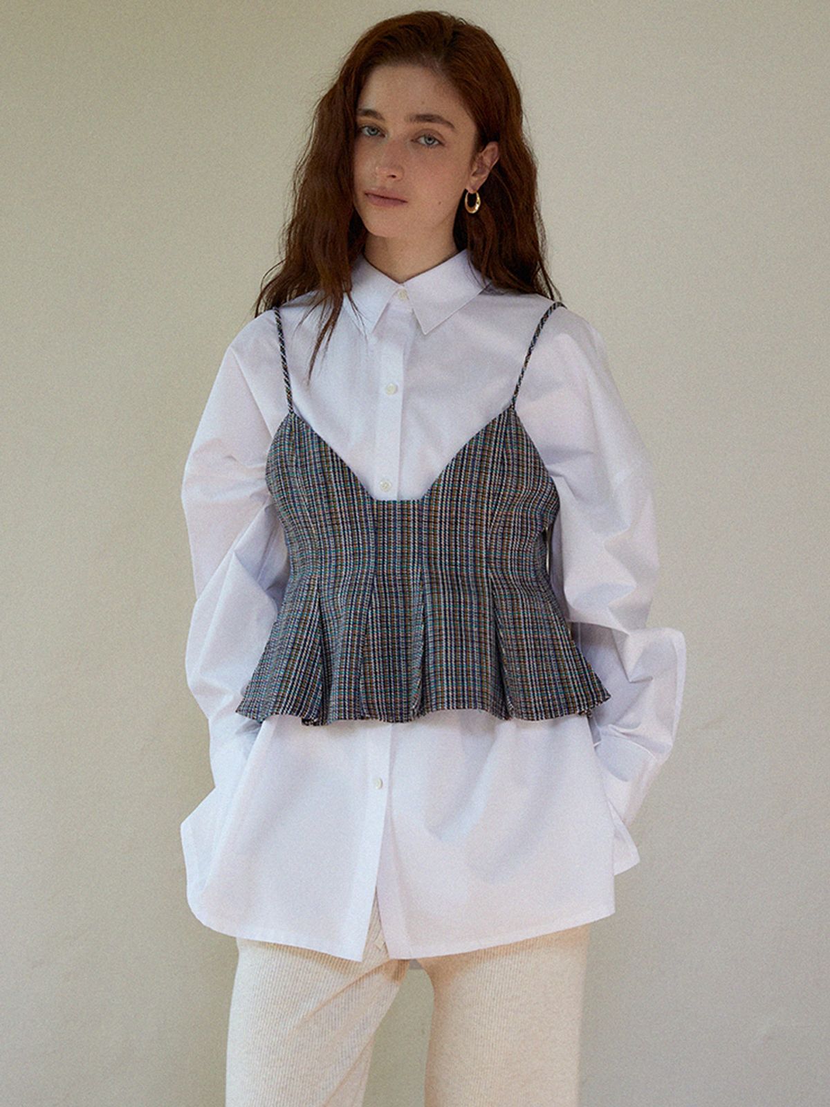 라르고(LARGO) Boxy shirt onepiece (white)