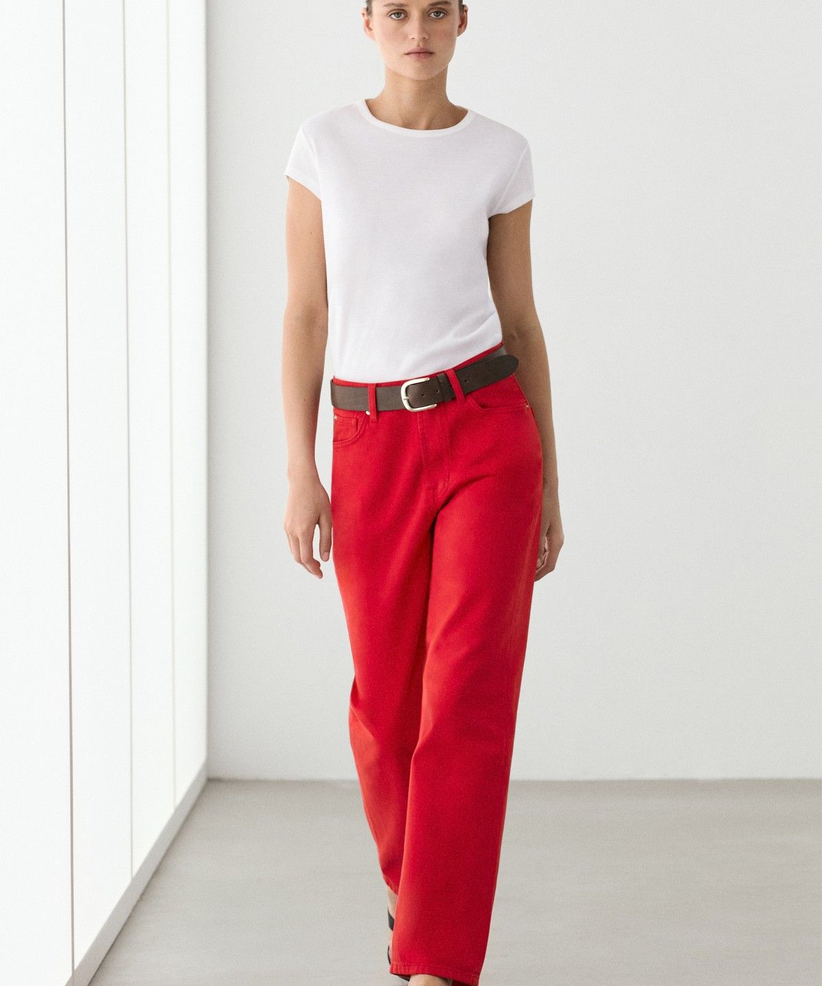 마시모두띠(MASSIMO DUTTI) 100% 머서라이즈드 코튼 반팔 티셔츠