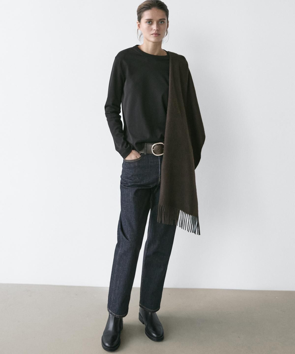마시모두띠(MASSIMO DUTTI) 100% 코튼 인터로크 긴팔 티셔츠
