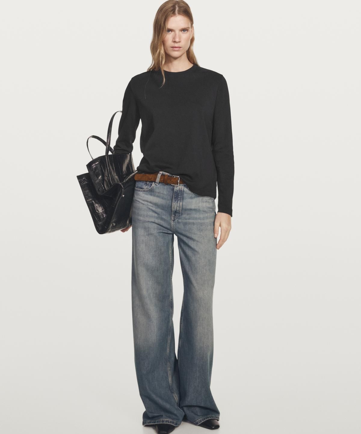마시모두띠(MASSIMO DUTTI) 100% 코튼 인터로크 긴팔 티셔츠