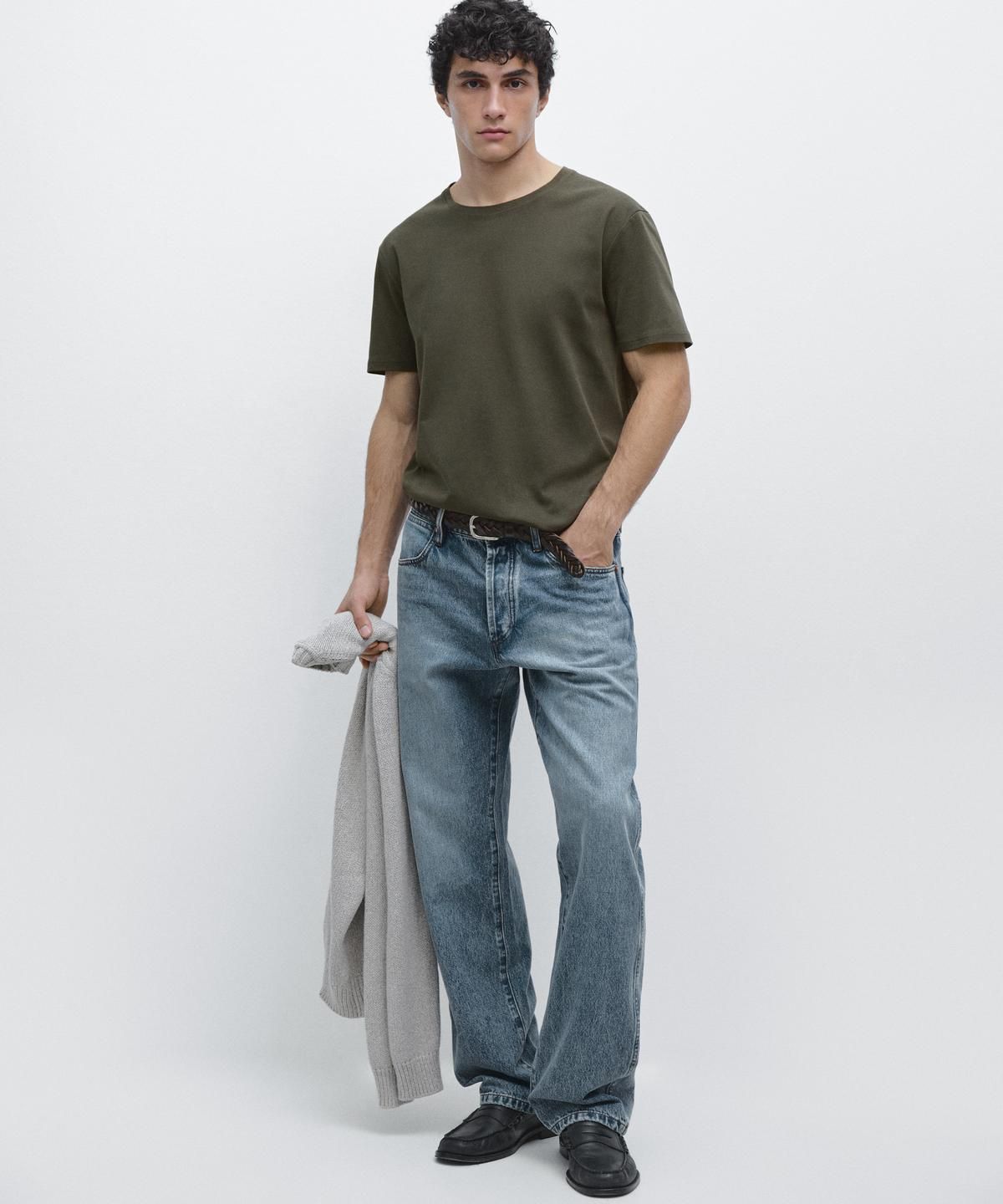 마시모두띠(MASSIMO DUTTI) 100% 머서라이즈 코튼 티셔츠