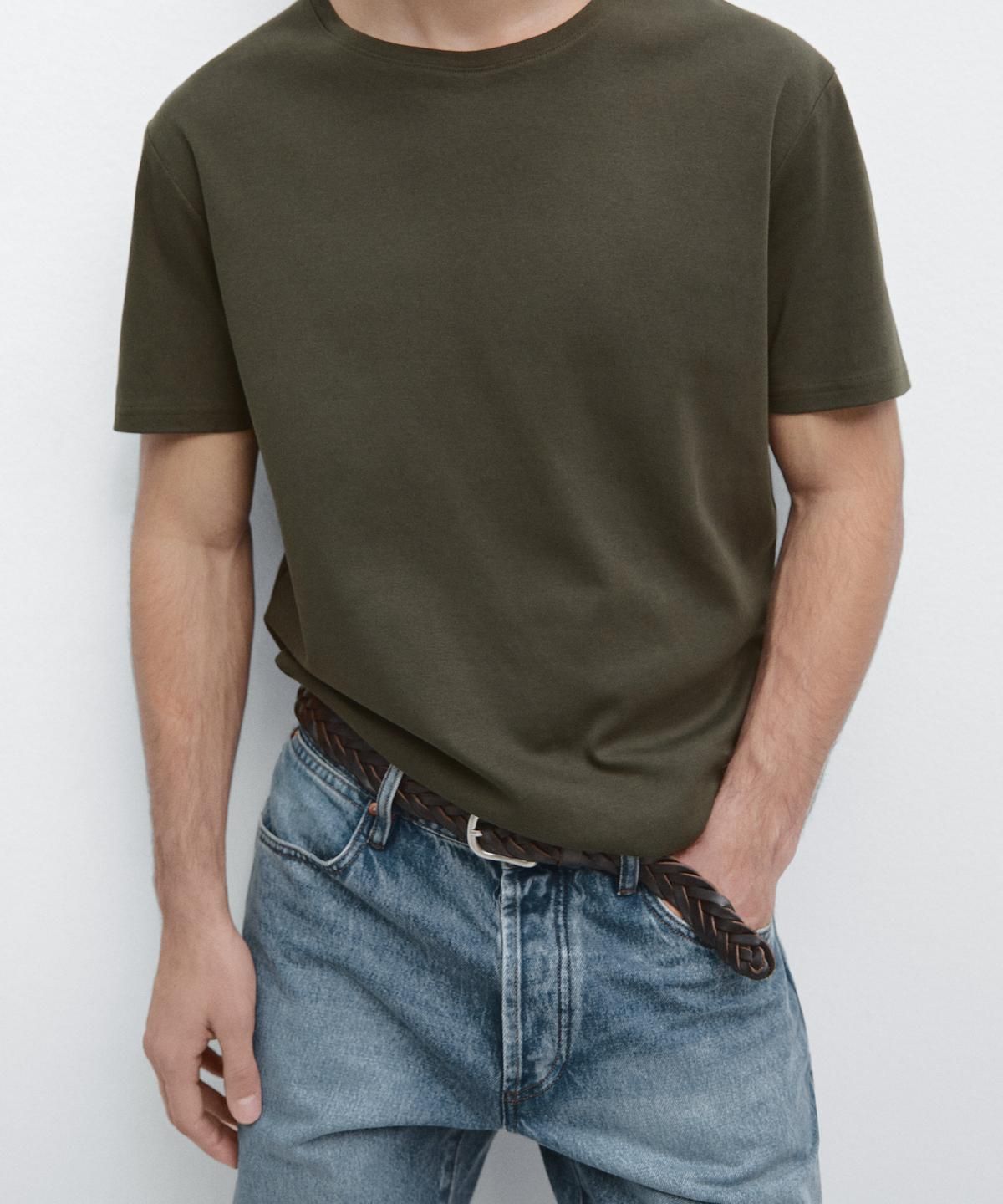 마시모두띠(MASSIMO DUTTI) 100% 머서라이즈 코튼 티셔츠
