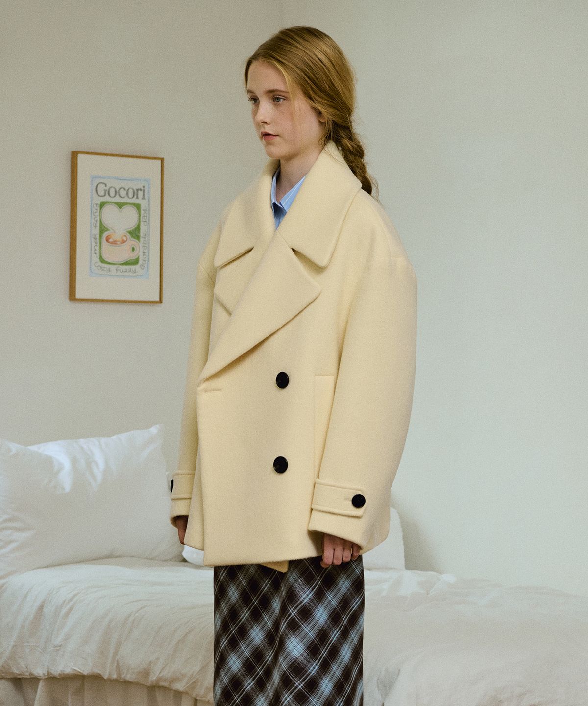 고코리(GOCORI) Oversized Double Wool Pea Coat - Butter Milk 더블코트 피코트