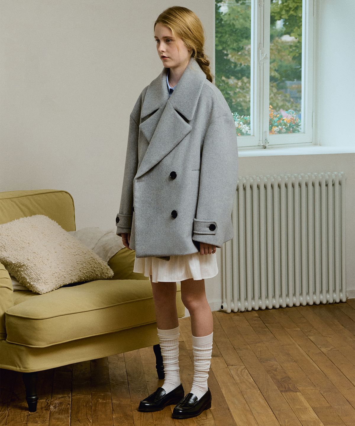 고코리(GOCORI) Oversized Double Wool Pea Coat - Melange Gray 더블코트 피코트
