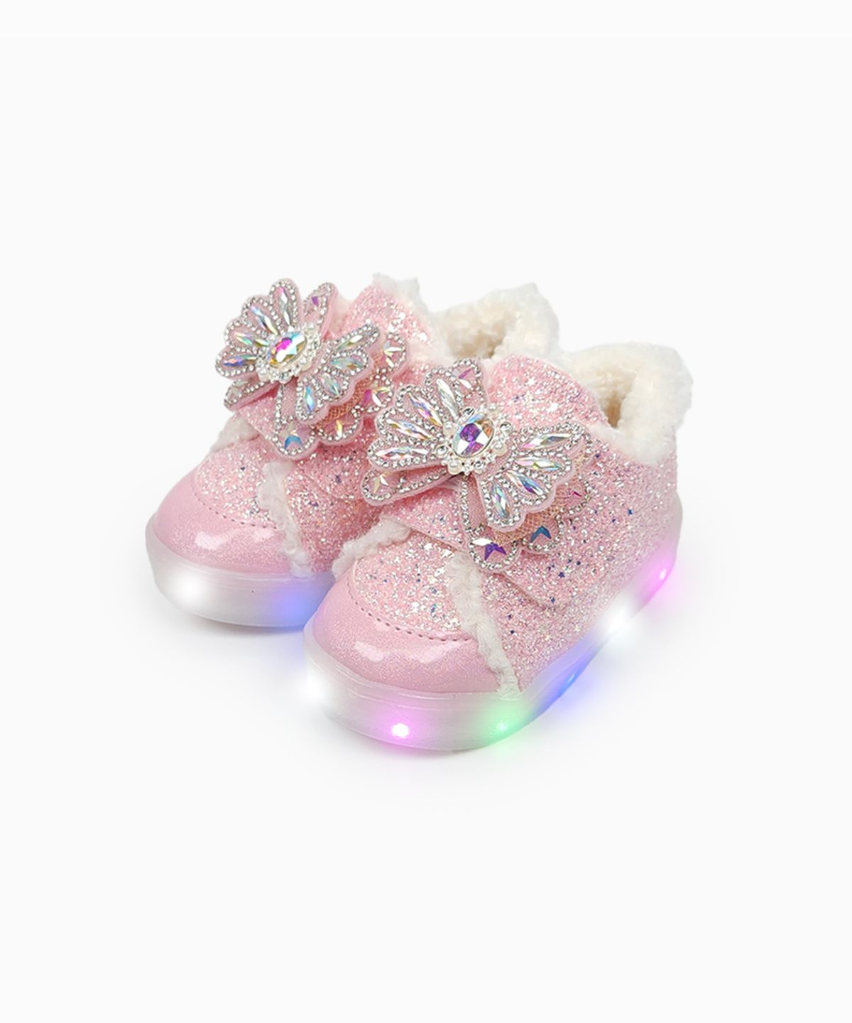 베이비솔(BABYSOLE) 폼폼크리스탈LED털운동화