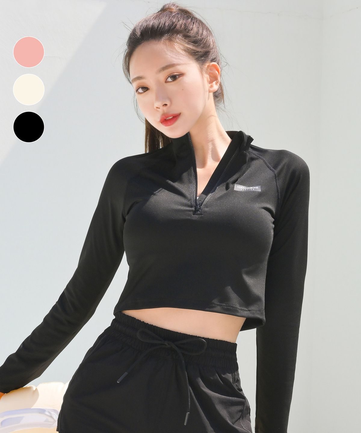 헤링본(HERRINGBONE) 여성 크롭 반집업 래쉬가드 (3color) / RG357W