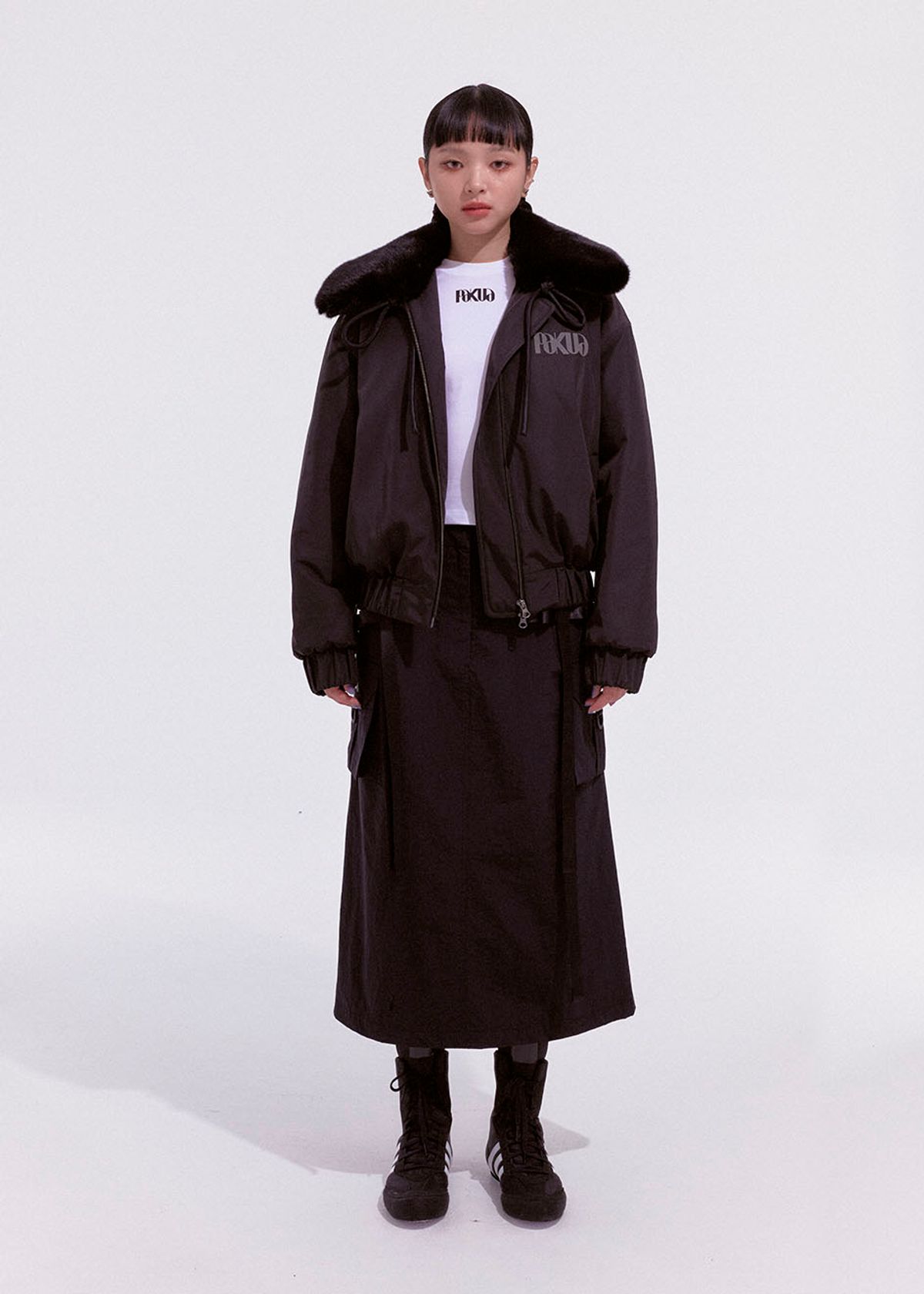 파쿠아(PAKUA) FUR COLLAR BOMBER JACKET_BLACK