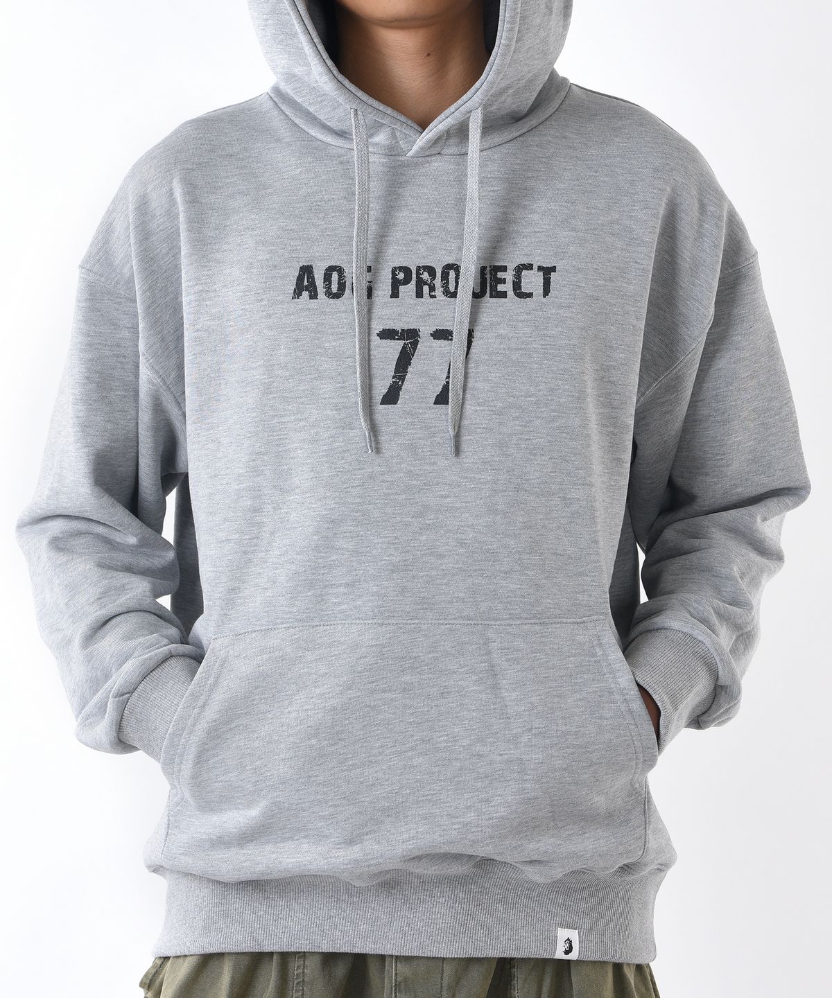 에이오지프로젝트(AOG PROJECT) 빈티지 77 로고 오버핏 헤비 후디 스웻 (M 그레이)