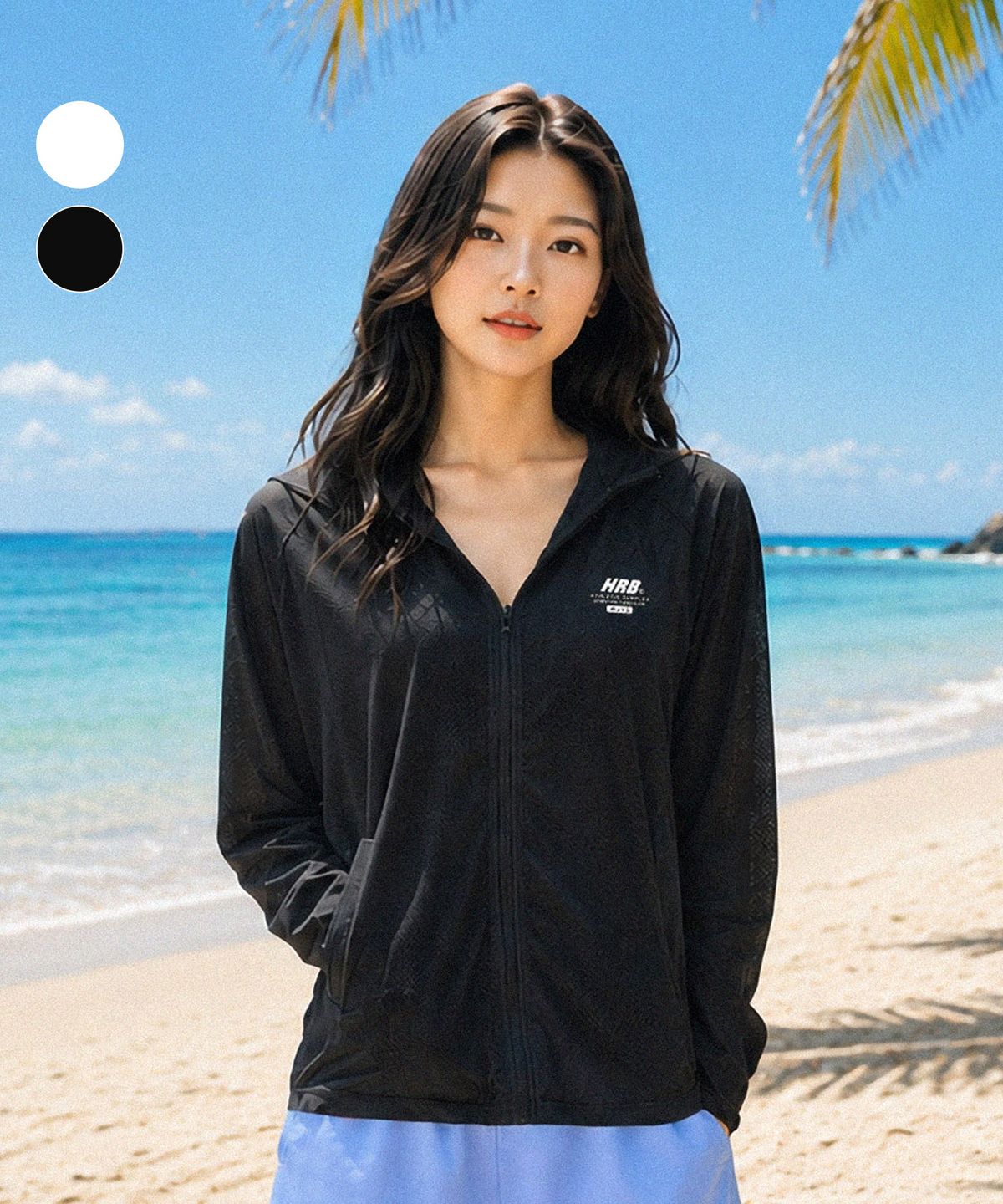 헤링본(HERRINGBONE) 루즈핏 메쉬 후드 집업 래쉬가드 커버업 (2color) / RE332W