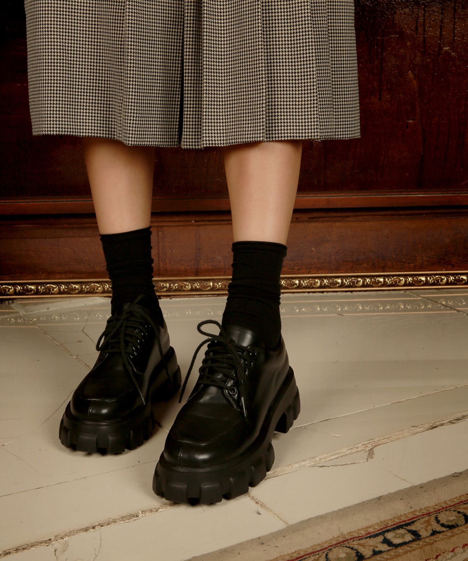 フラットシューズ ^fri fla^ black loafer 19B503 MUSINSA | FRI FLA 19B503 Platform lace-up loafer - black