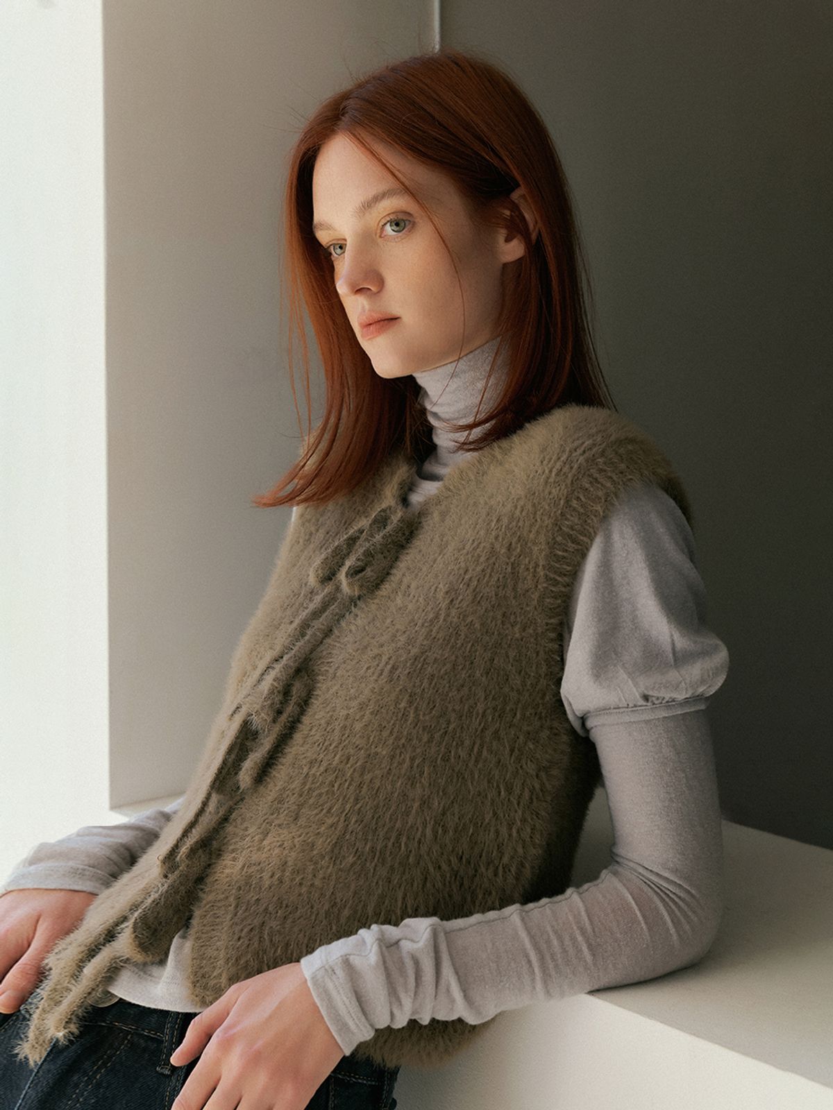 헌치(HUNCH) Front ribbon knit vest (2color)