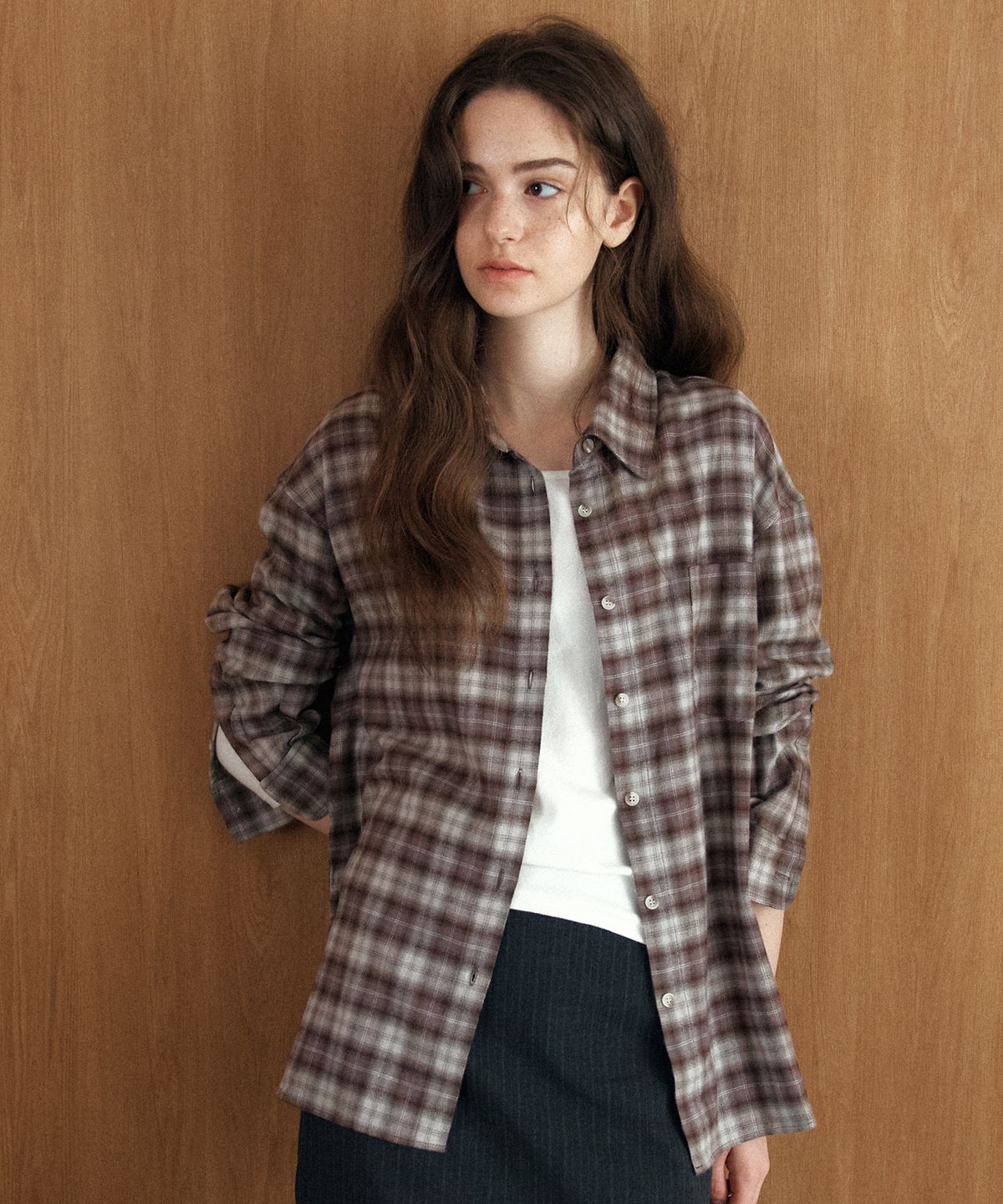 엽페(YUPPE) SPREAD CHECK SHIRT_BROWN