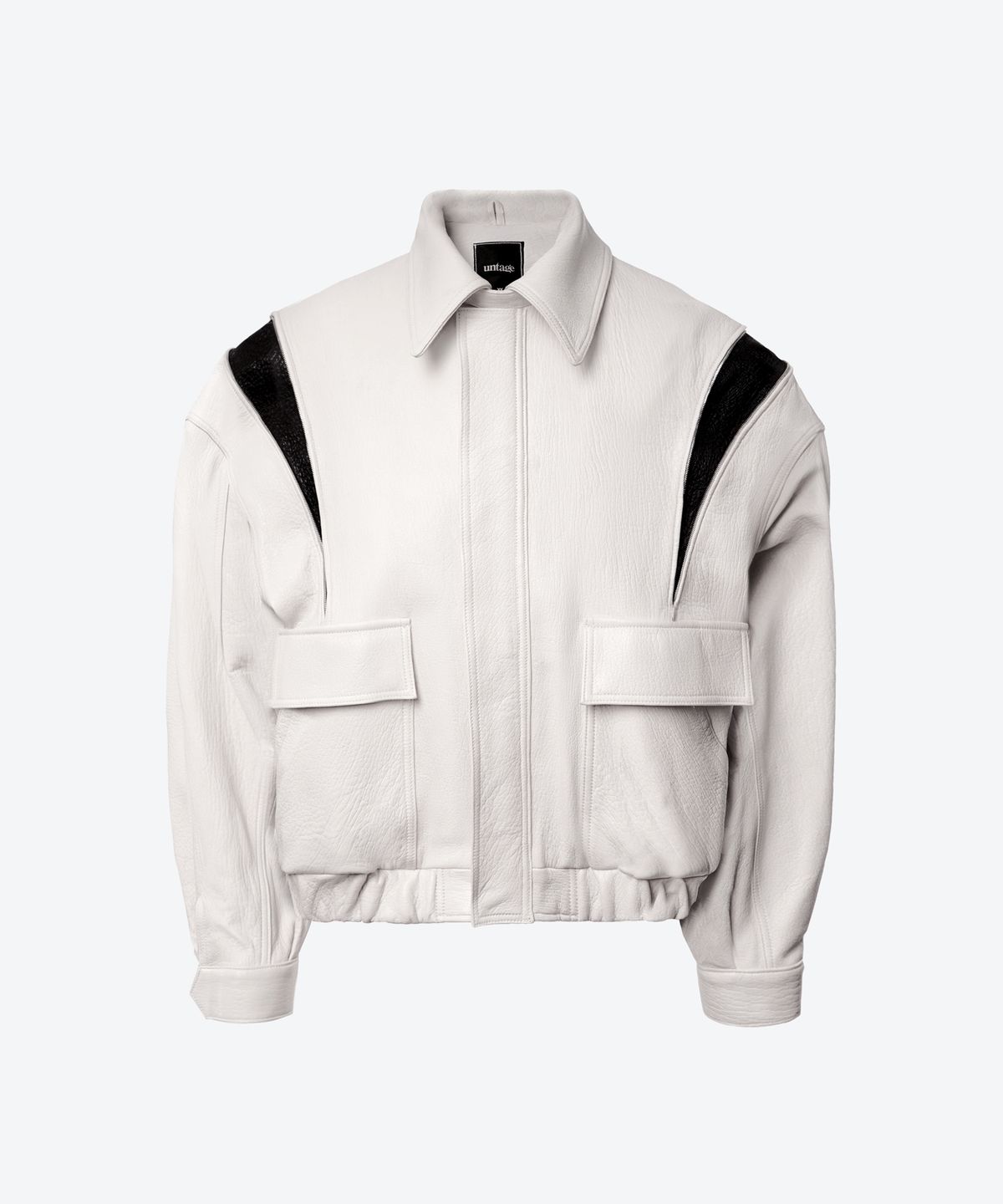 언티지(UNTAGE) 가죽 보머 자켓[White(UNISEX)]_UTH-FR06