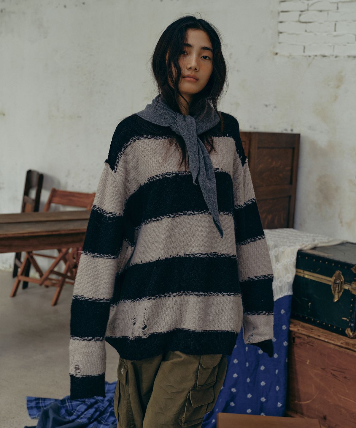 프리터(FRITUR) Stripe Knit Black_F243KN05