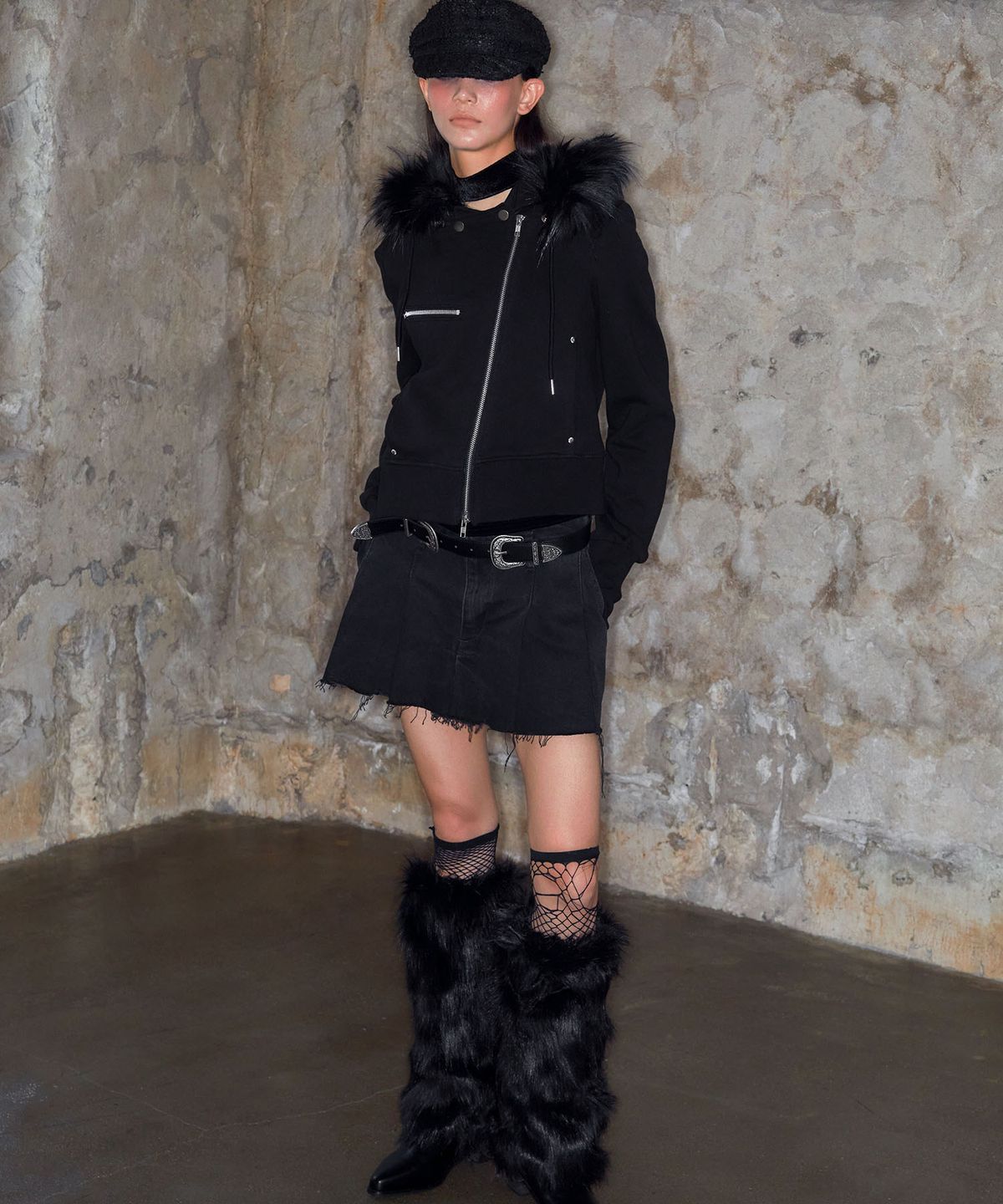 낫노잉(NOTKNOWING) Rider Fur Hood Zip Up (BLACK)