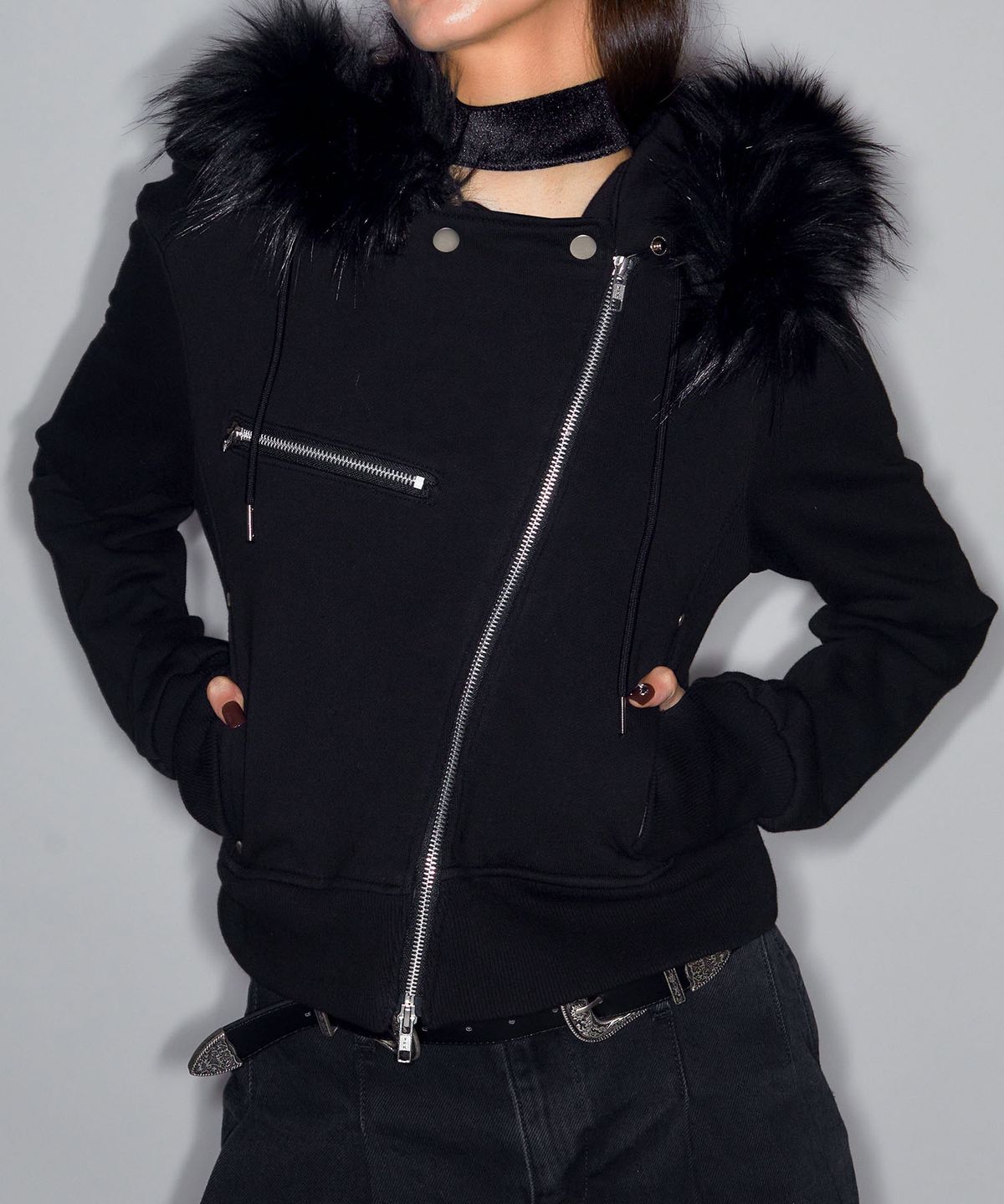 낫노잉(NOTKNOWING) Rider Fur Hood Zip Up (BLACK)