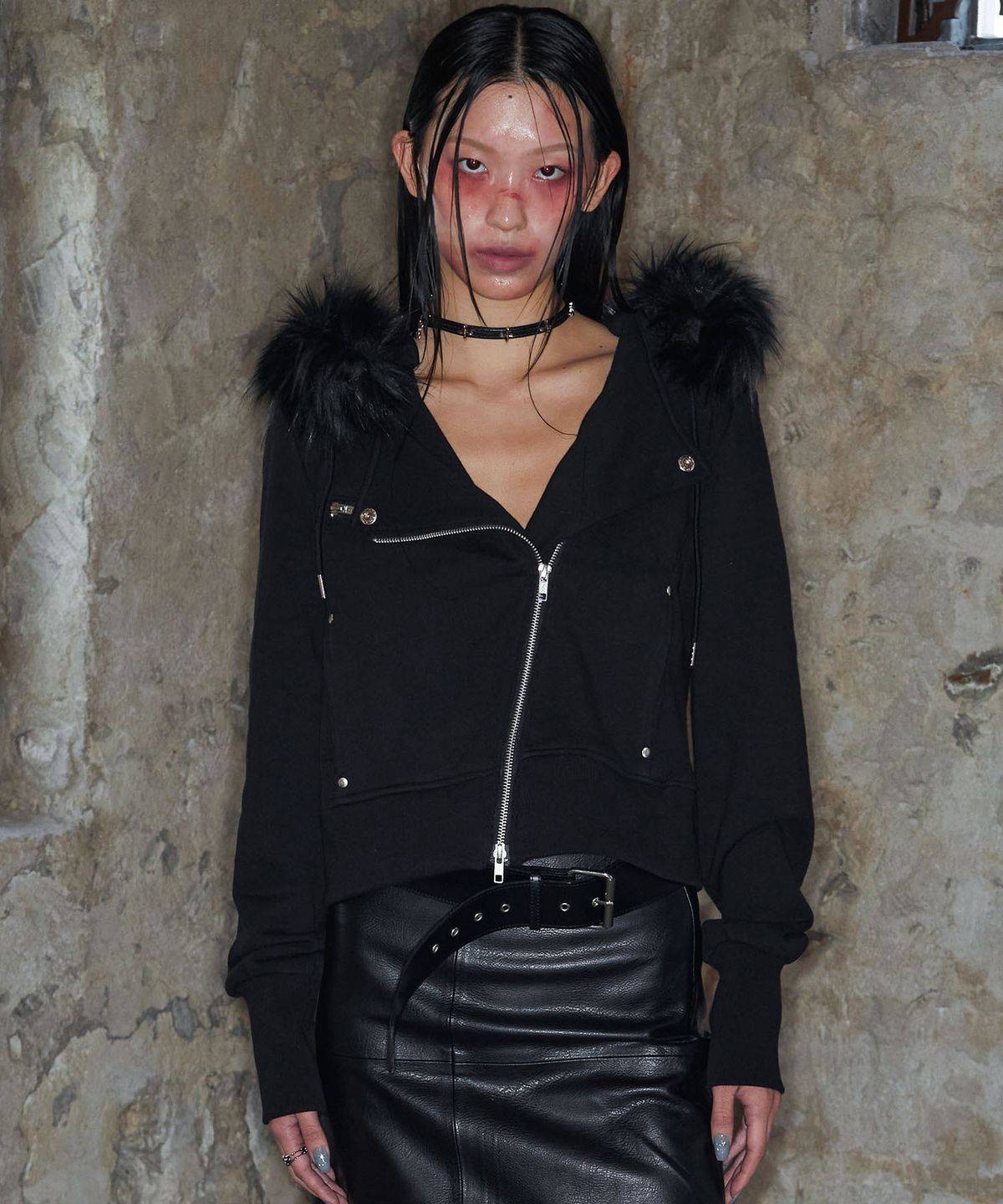 낫노잉(NOTKNOWING) Rider Fur Hood Zip Up (BLACK)