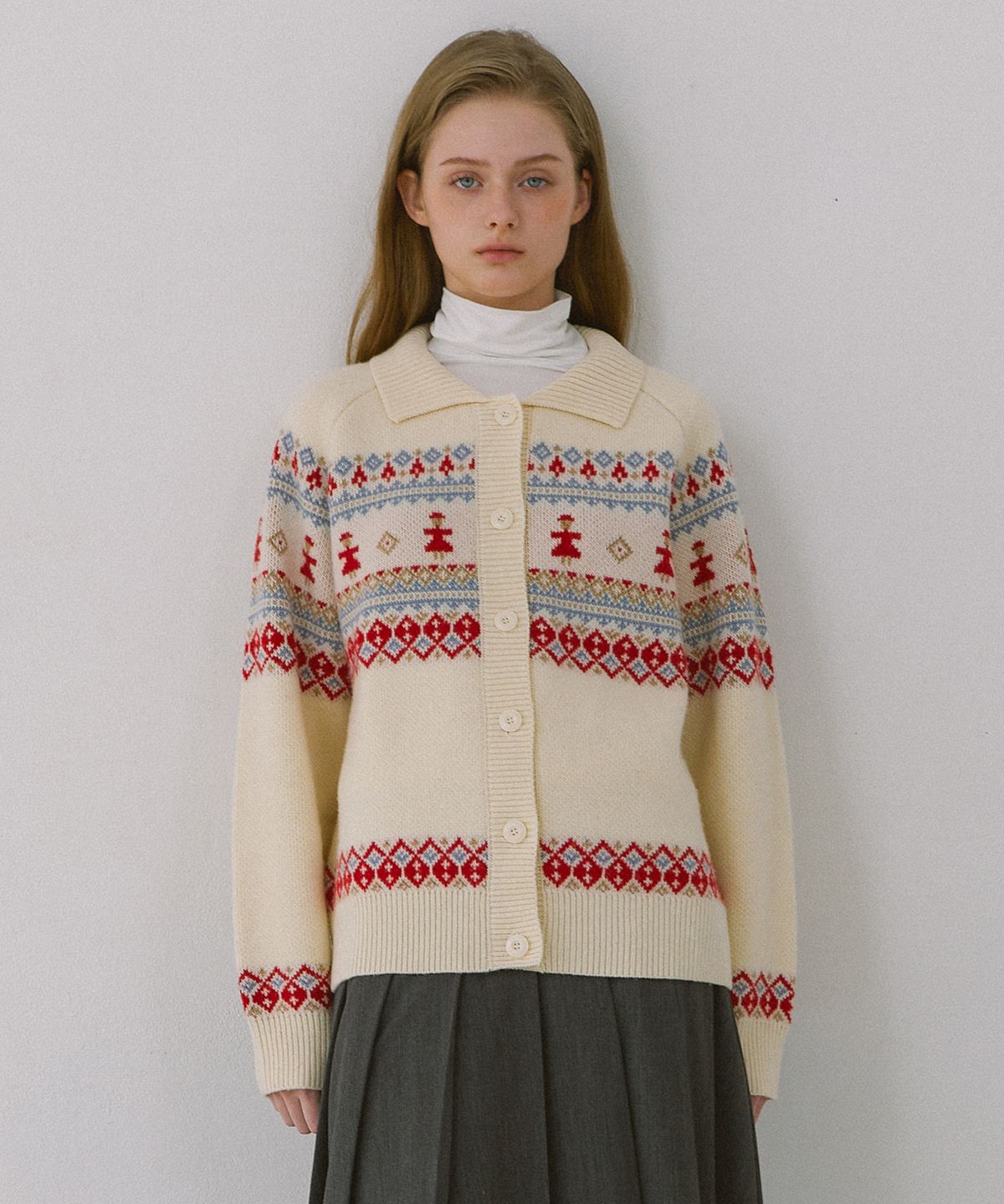 엽페(YUPPE) THING JACQUARD CARDIGAN_IVORY