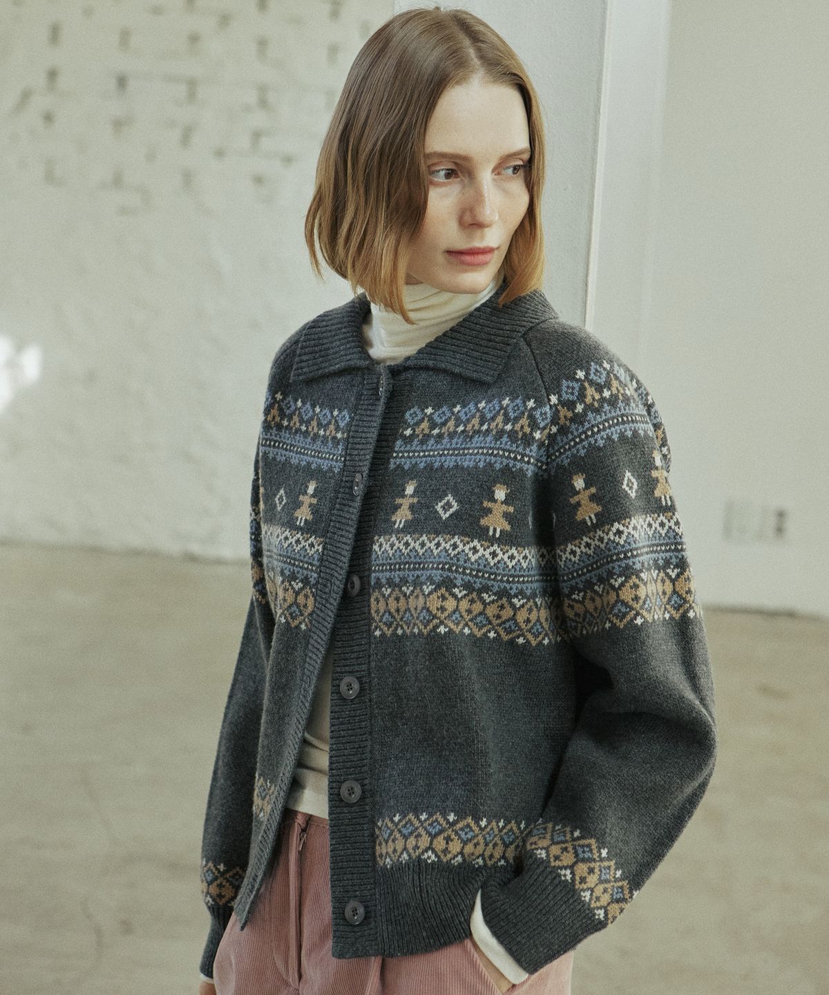 엽페(YUPPE) THING JACQUARD CARDIGAN_GRAY