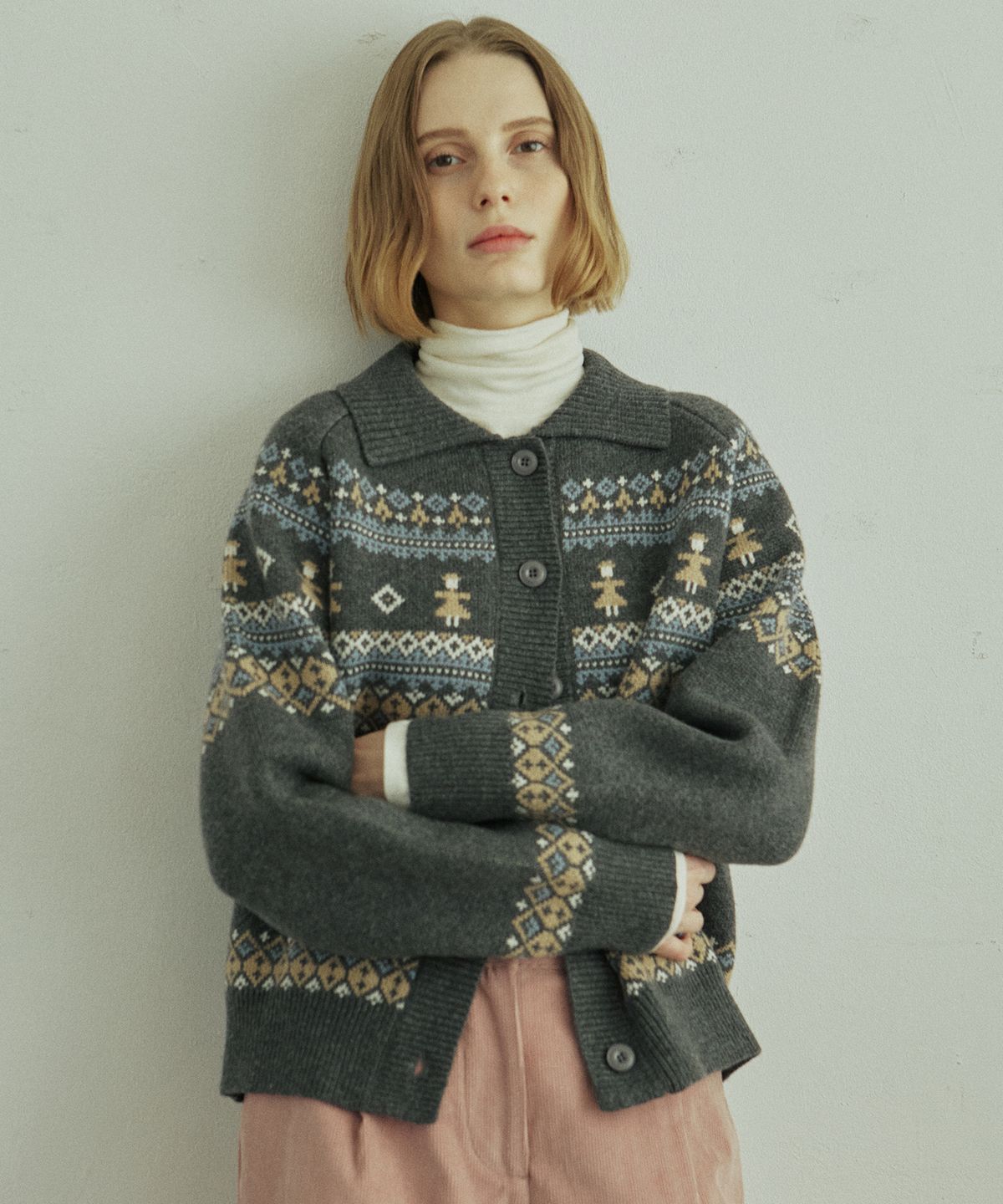 엽페(YUPPE) THING JACQUARD CARDIGAN_GRAY
