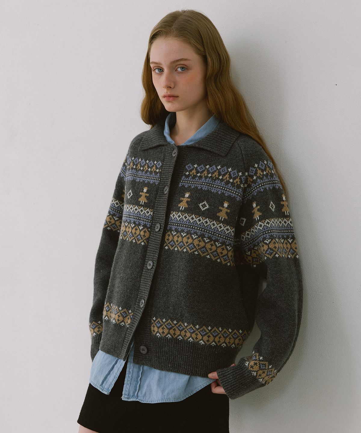 엽페(YUPPE) THING JACQUARD CARDIGAN_GRAY