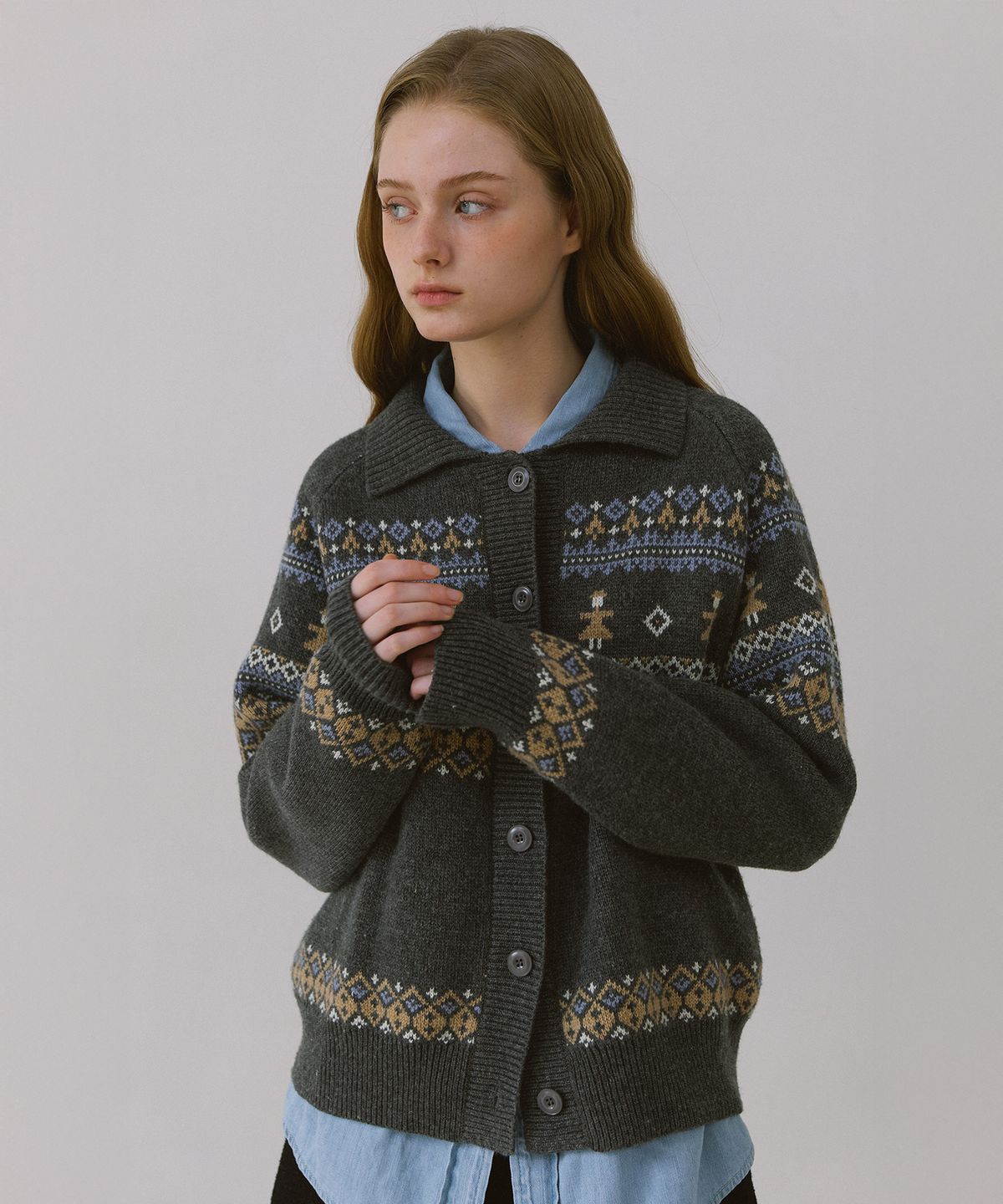 엽페(YUPPE) THING JACQUARD CARDIGAN_GRAY