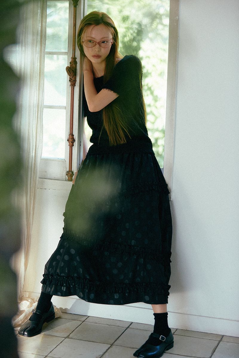 MUSINSA公式 | KOOKEESEE Dot Frill Cancan Long Skirt