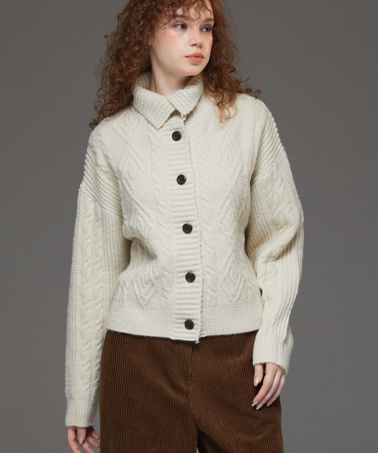 【COSYHARU】Mohair High-Neck Cardigan Mohair Plush Melange V-Neck Cardigan | EILEEN FISHER