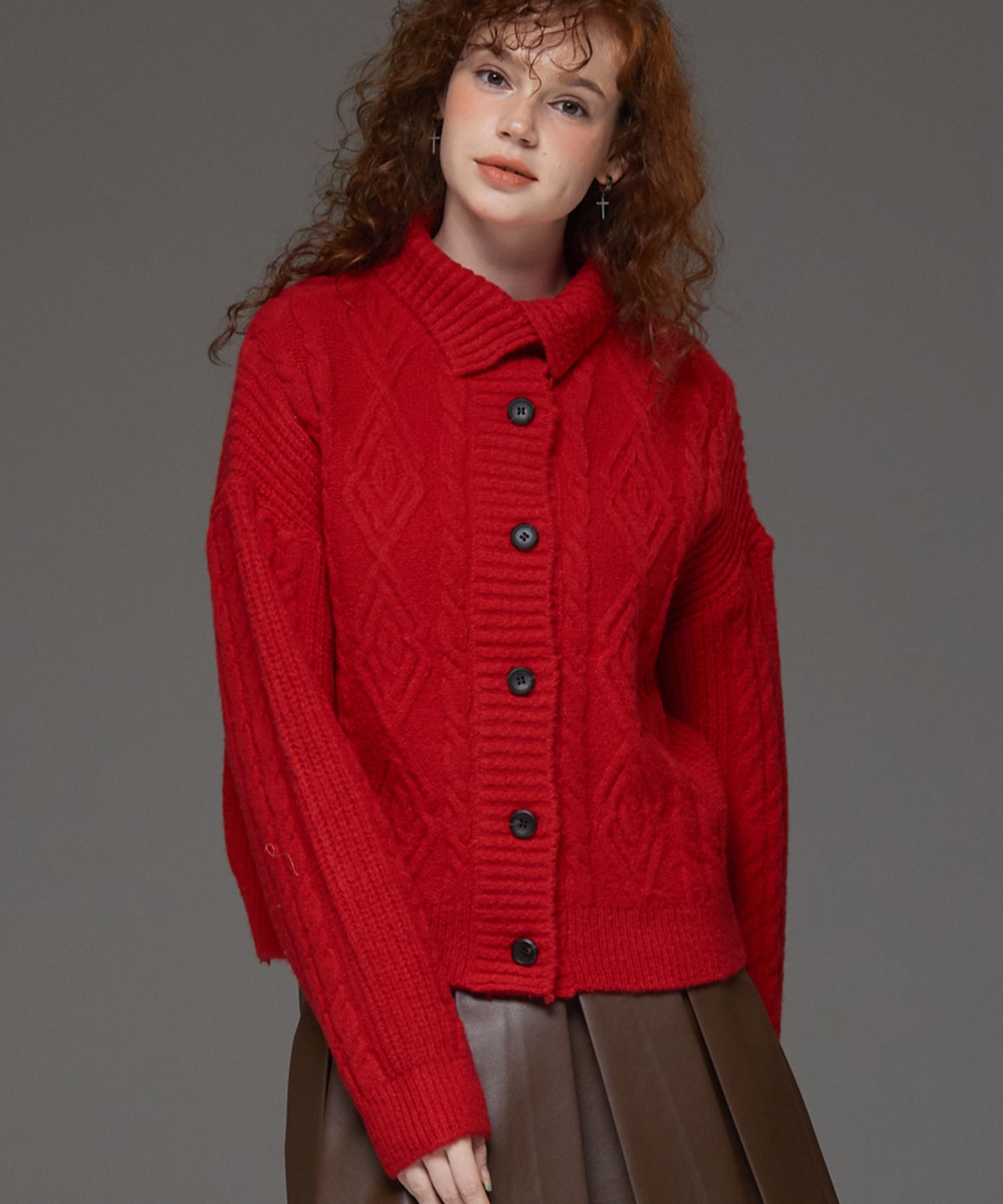 MUSINSA | AWESOME STUDIO Our Fisher High Neck Cardigan Charcoal
