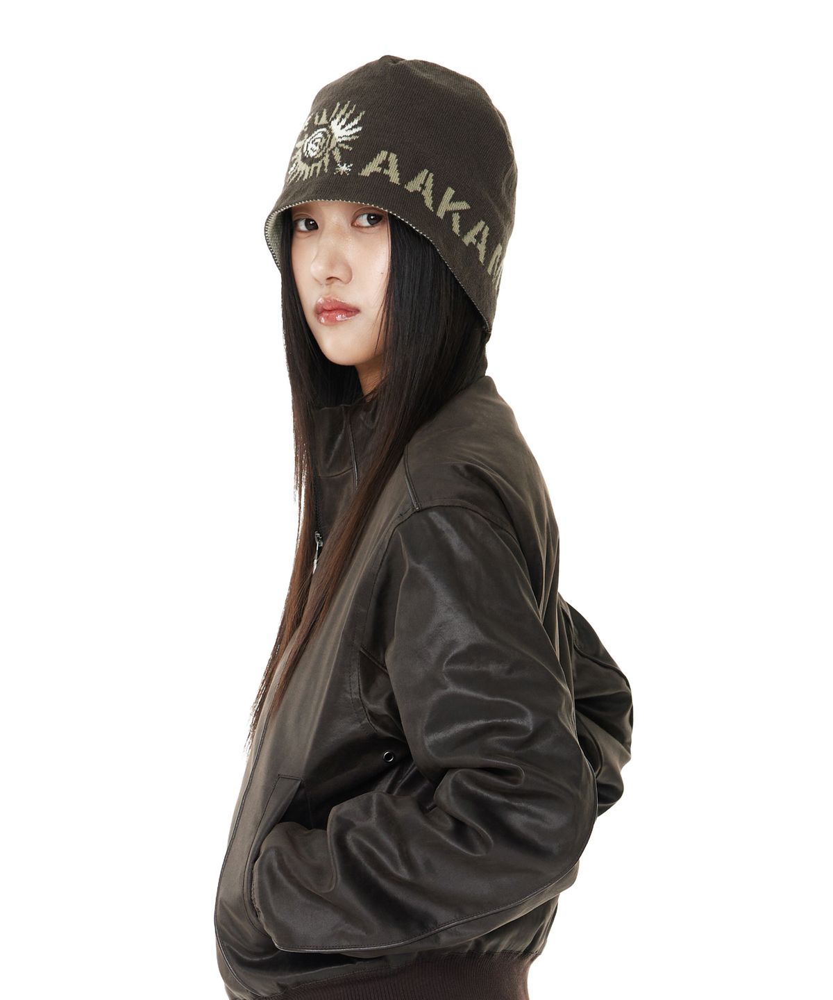 아캄(AAKAM) Small Sun Jacquard Beanie (Brown)