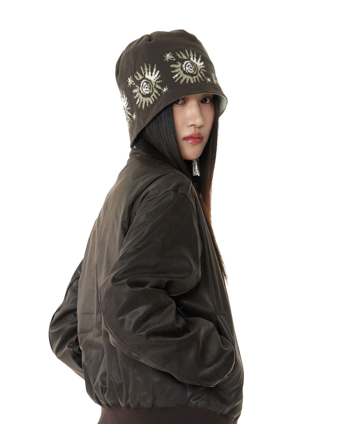 아캄(AAKAM) Small Sun Jacquard Beanie (Brown)
