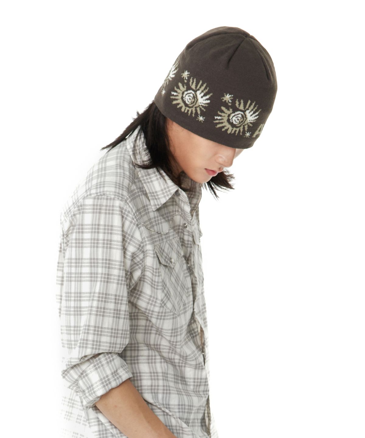 아캄(AAKAM) Small Sun Jacquard Beanie (Brown)