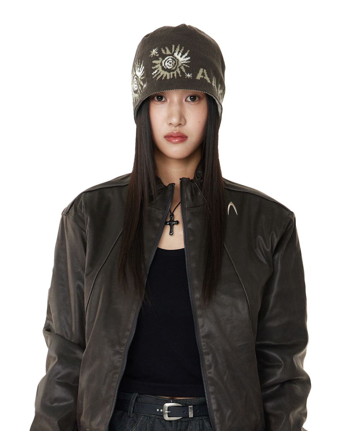 아캄(AAKAM) Small Sun Jacquard Beanie (Brown)