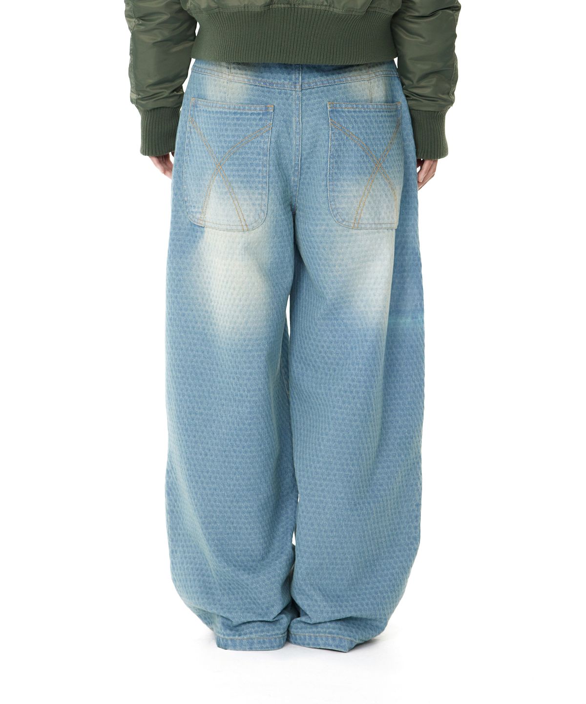 아캄(AAKAM) Grid Pattern Denim Pants (Washed Blue)