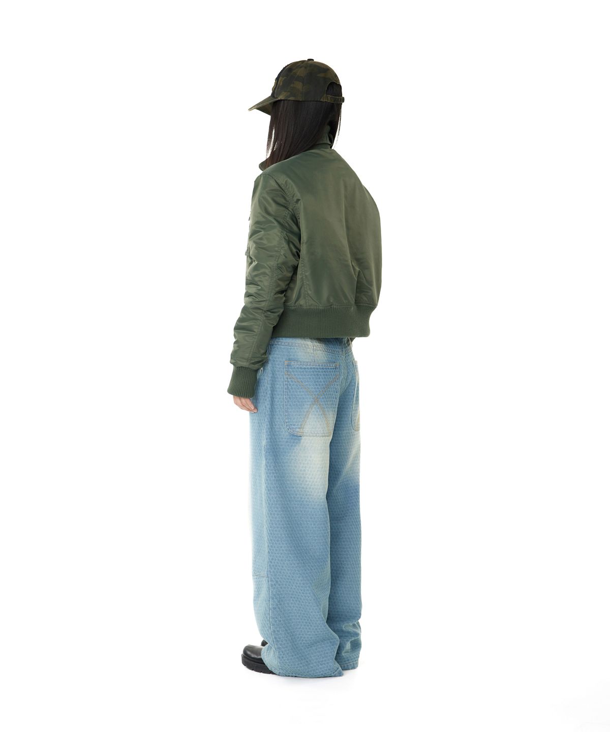 아캄(AAKAM) Grid Pattern Denim Pants (Washed Blue)