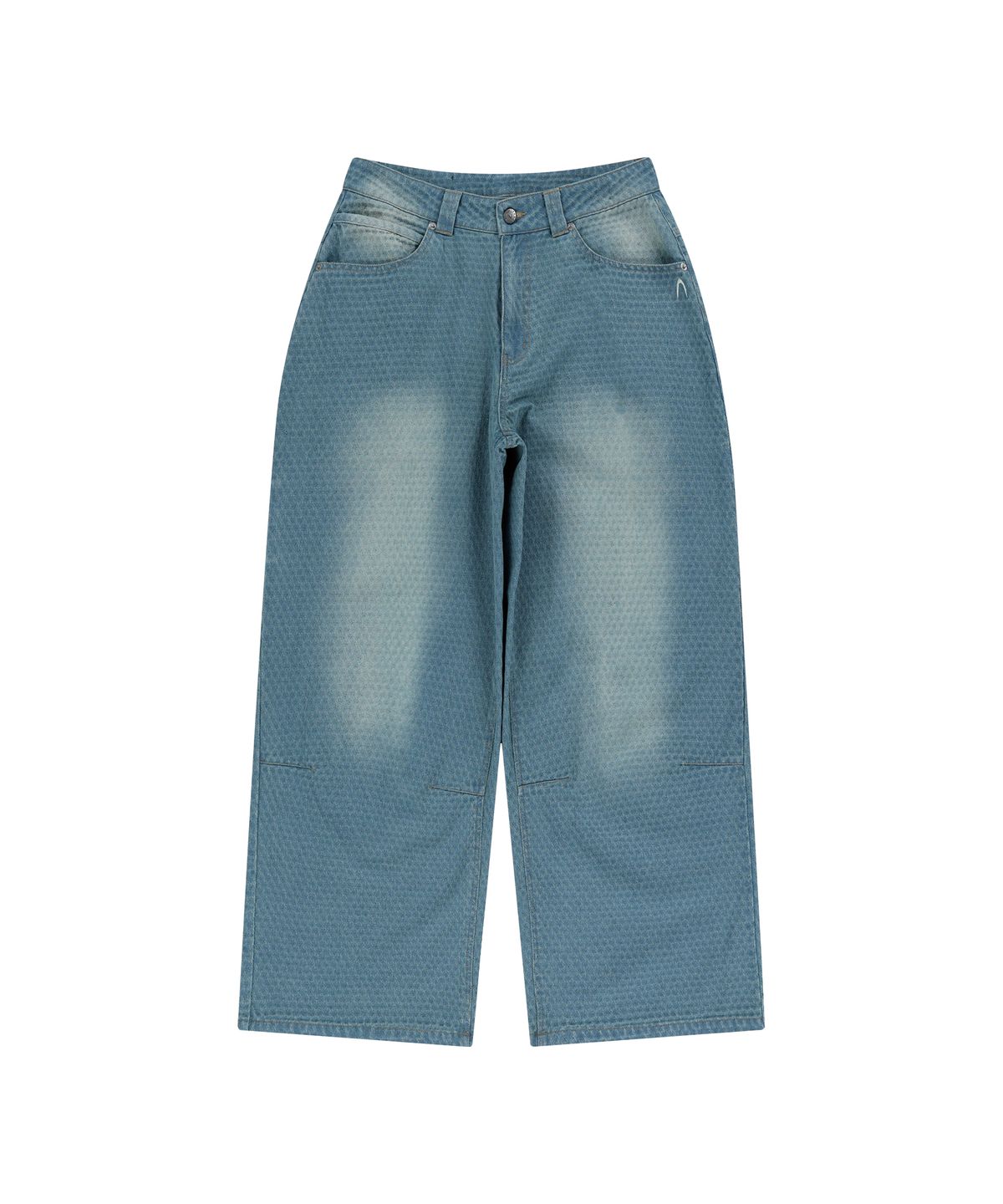 아캄(AAKAM) Grid Pattern Denim Pants (Washed Blue)