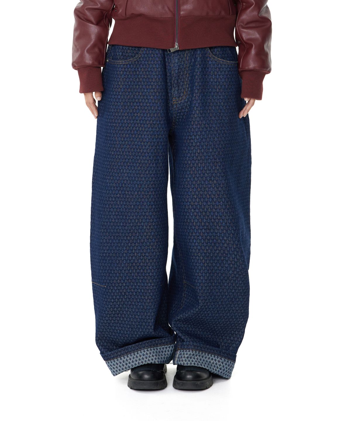아캄(AAKAM) Grid Pattern Denim Pants (Blue)