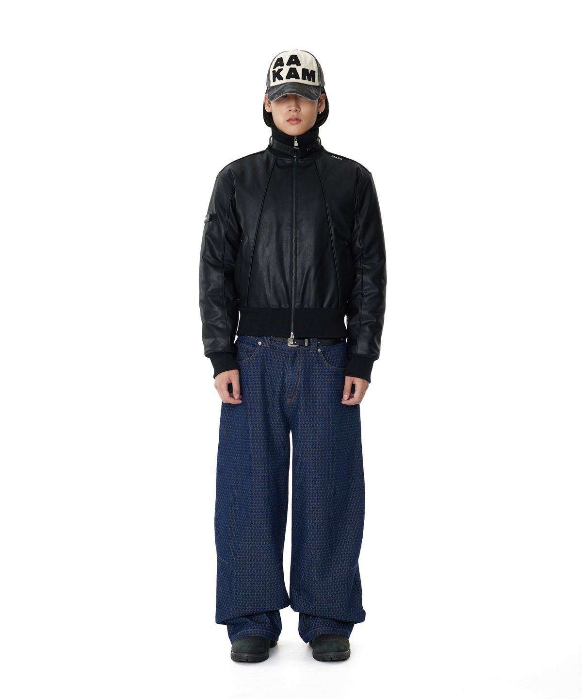 아캄(AAKAM) Grid Pattern Denim Pants (Blue)