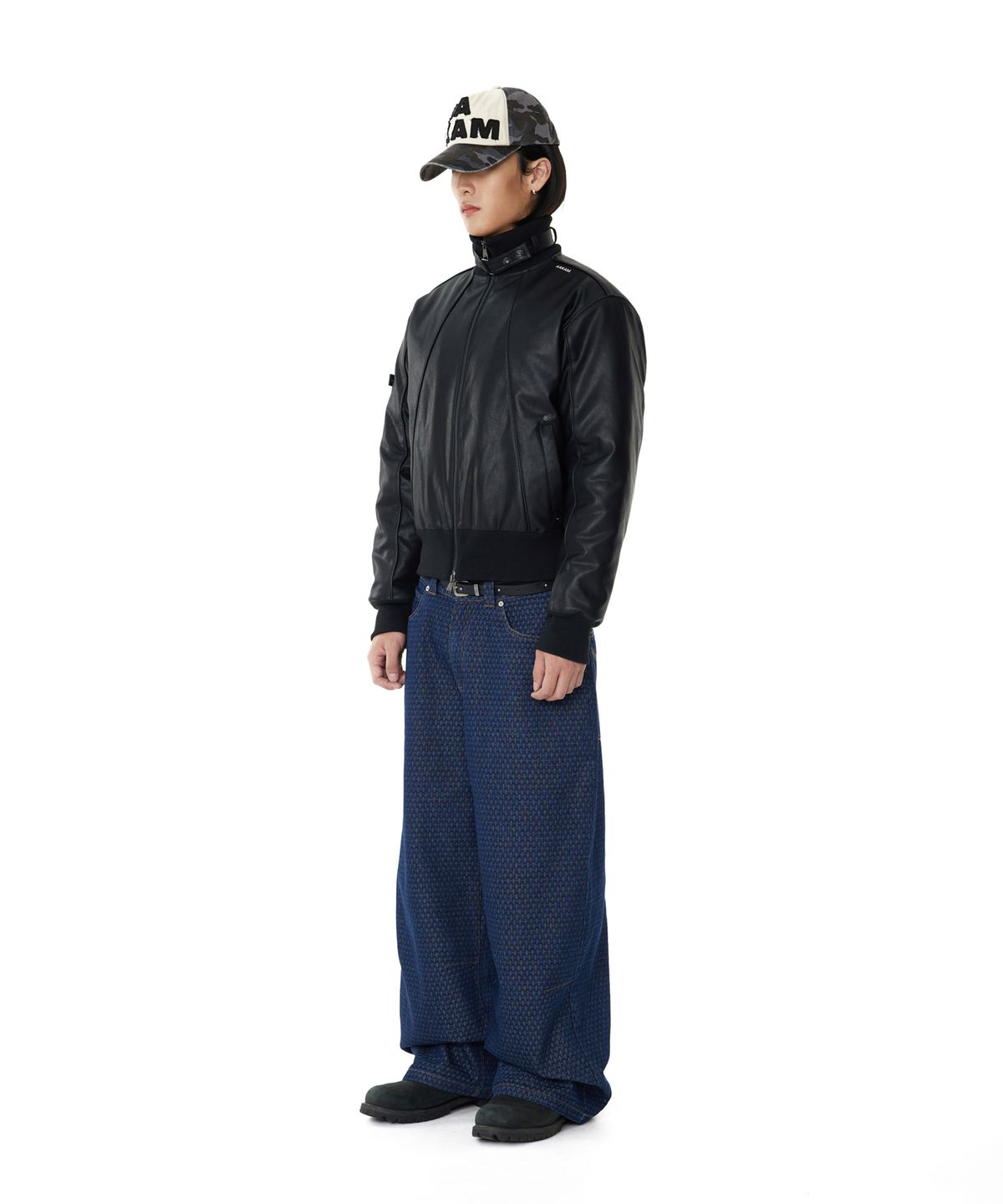 아캄(AAKAM) Grid Pattern Denim Pants (Blue)