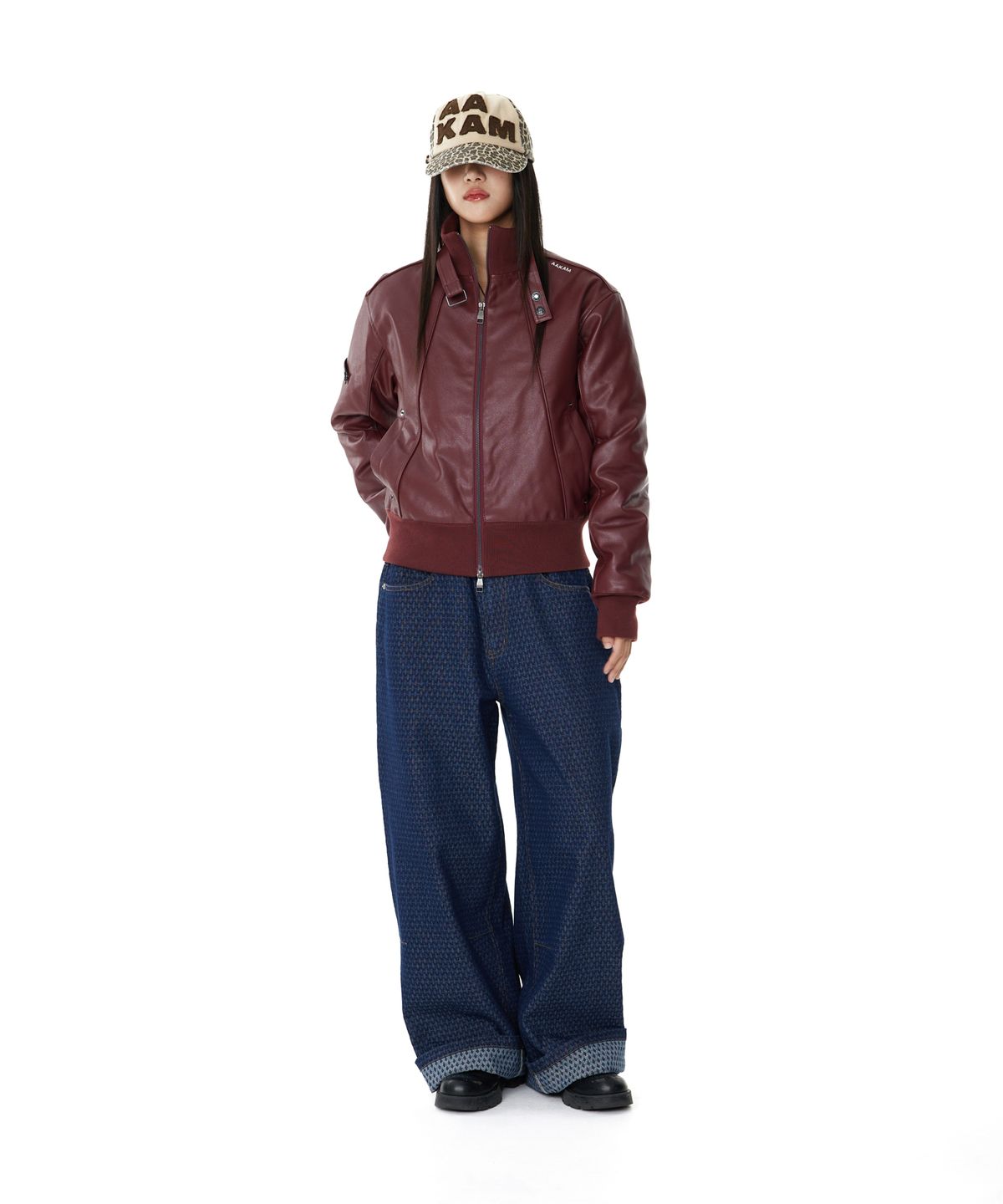 아캄(AAKAM) Grid Pattern Denim Pants (Blue)